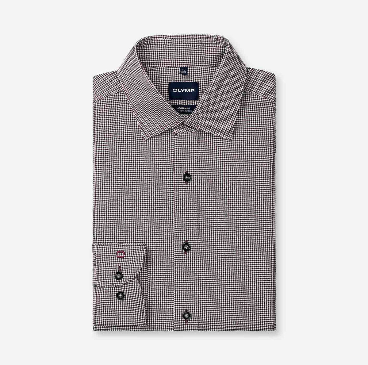 Overhemd ruitje Modern Fit Luxor 24/7 - bordeauxrood