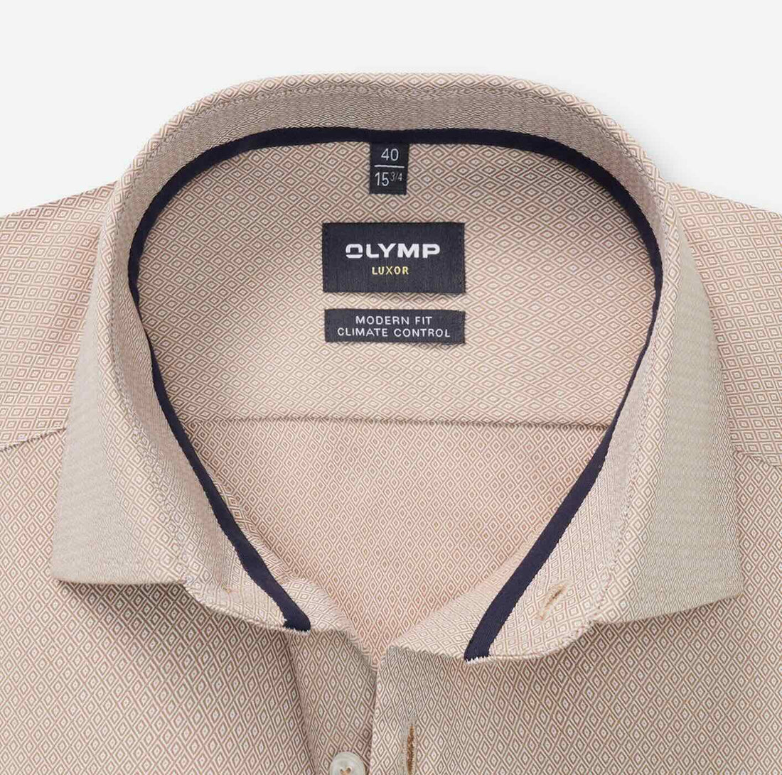 Overhemd Modern Fit Luxor strijkvrij - beige
