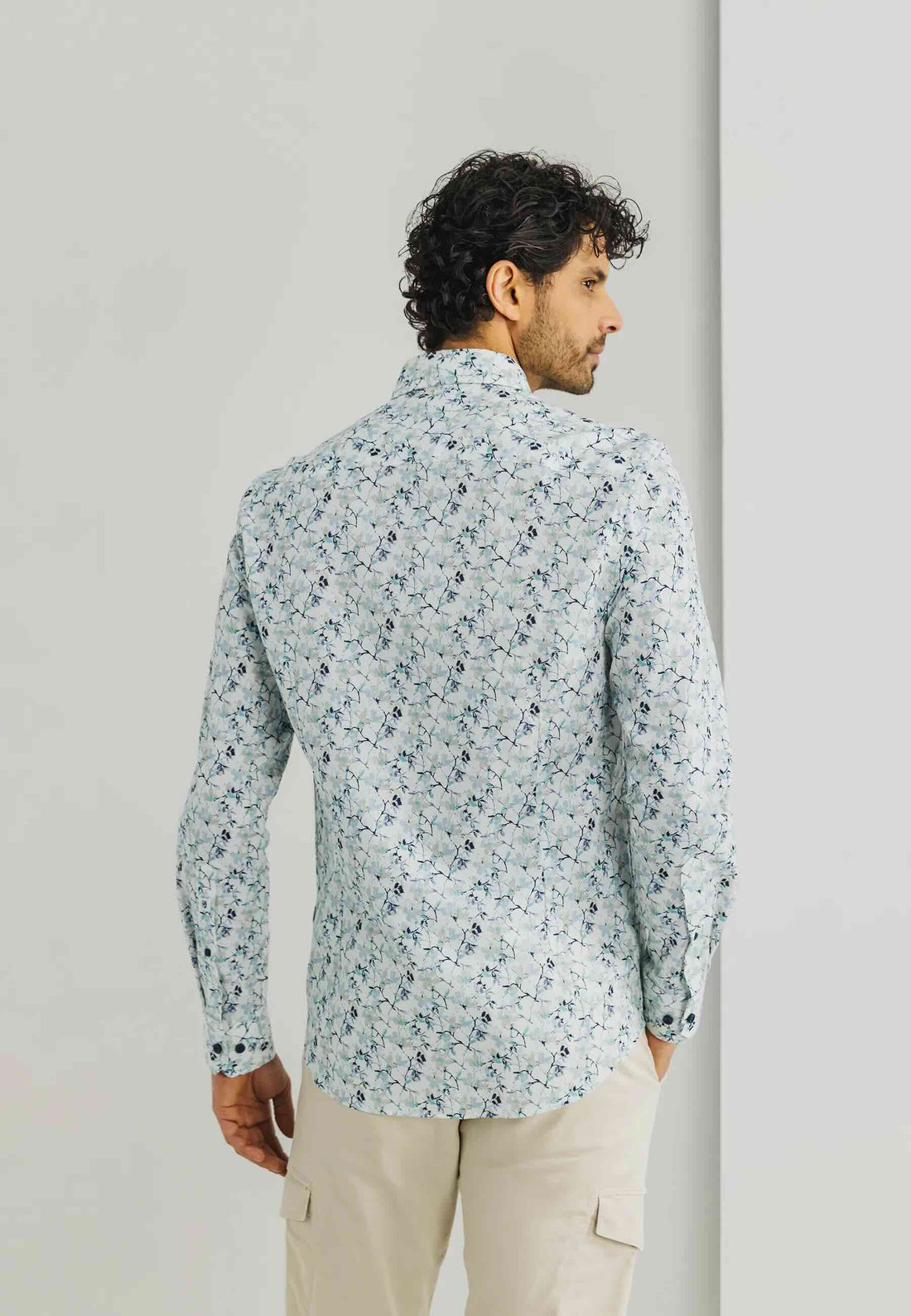 Overhemd print - mintblauw