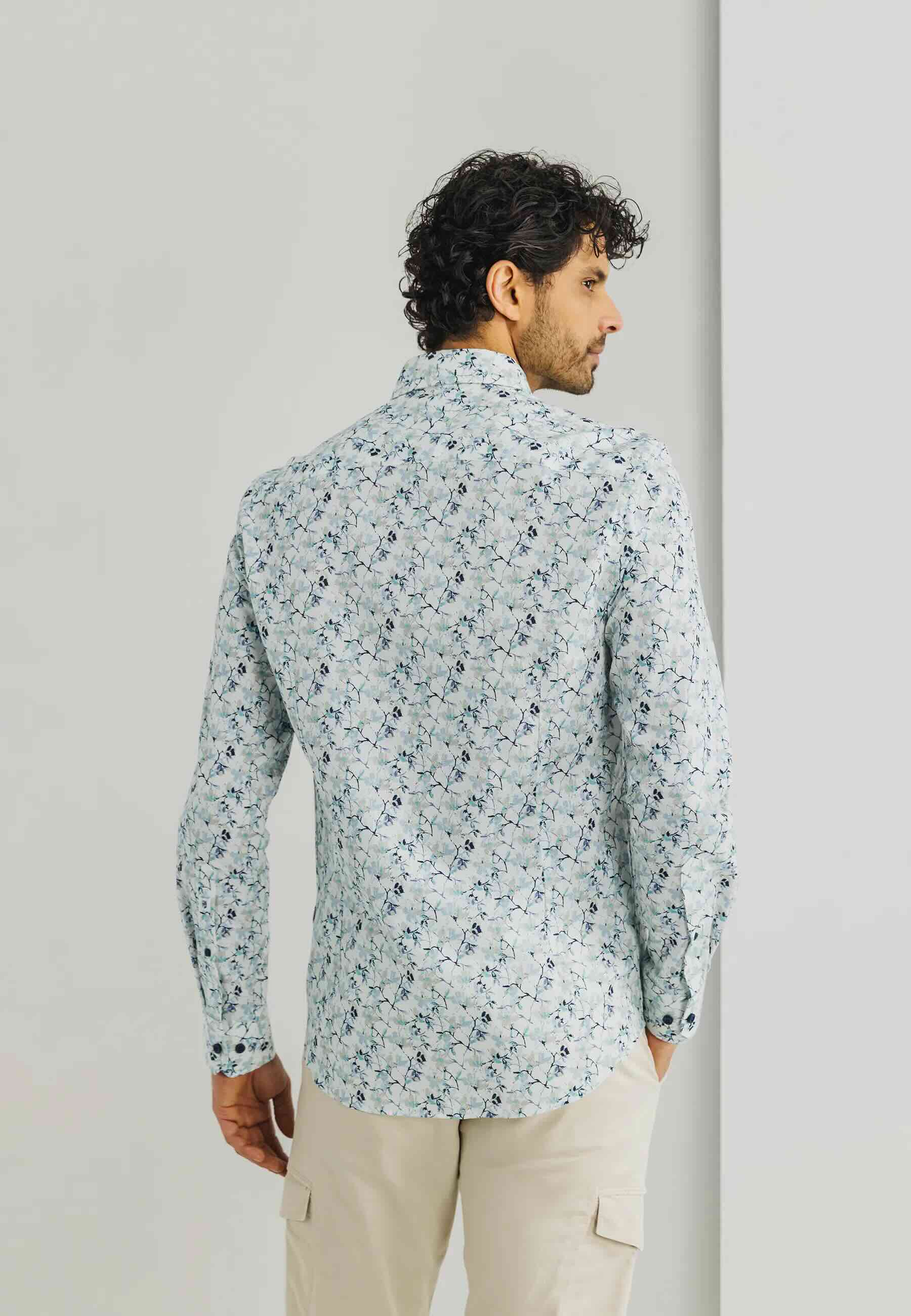 Overhemd print - mintblauw