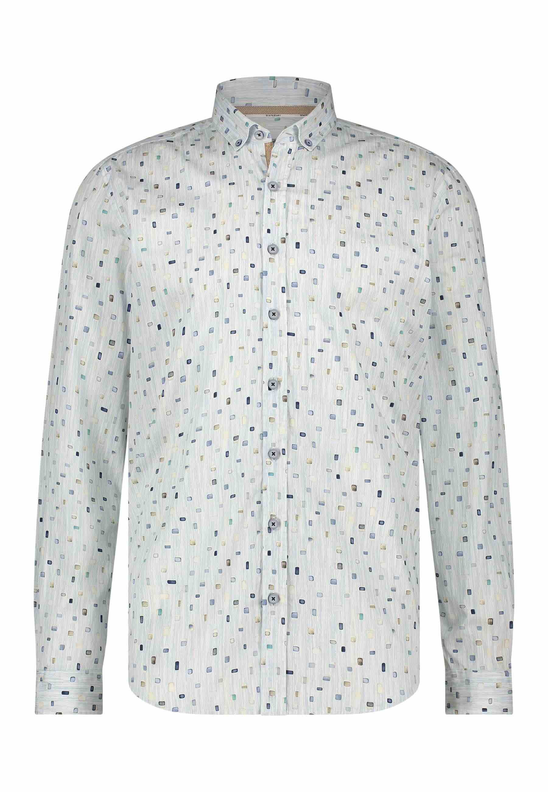 Overhemd geometrische print - wit / mintblauw