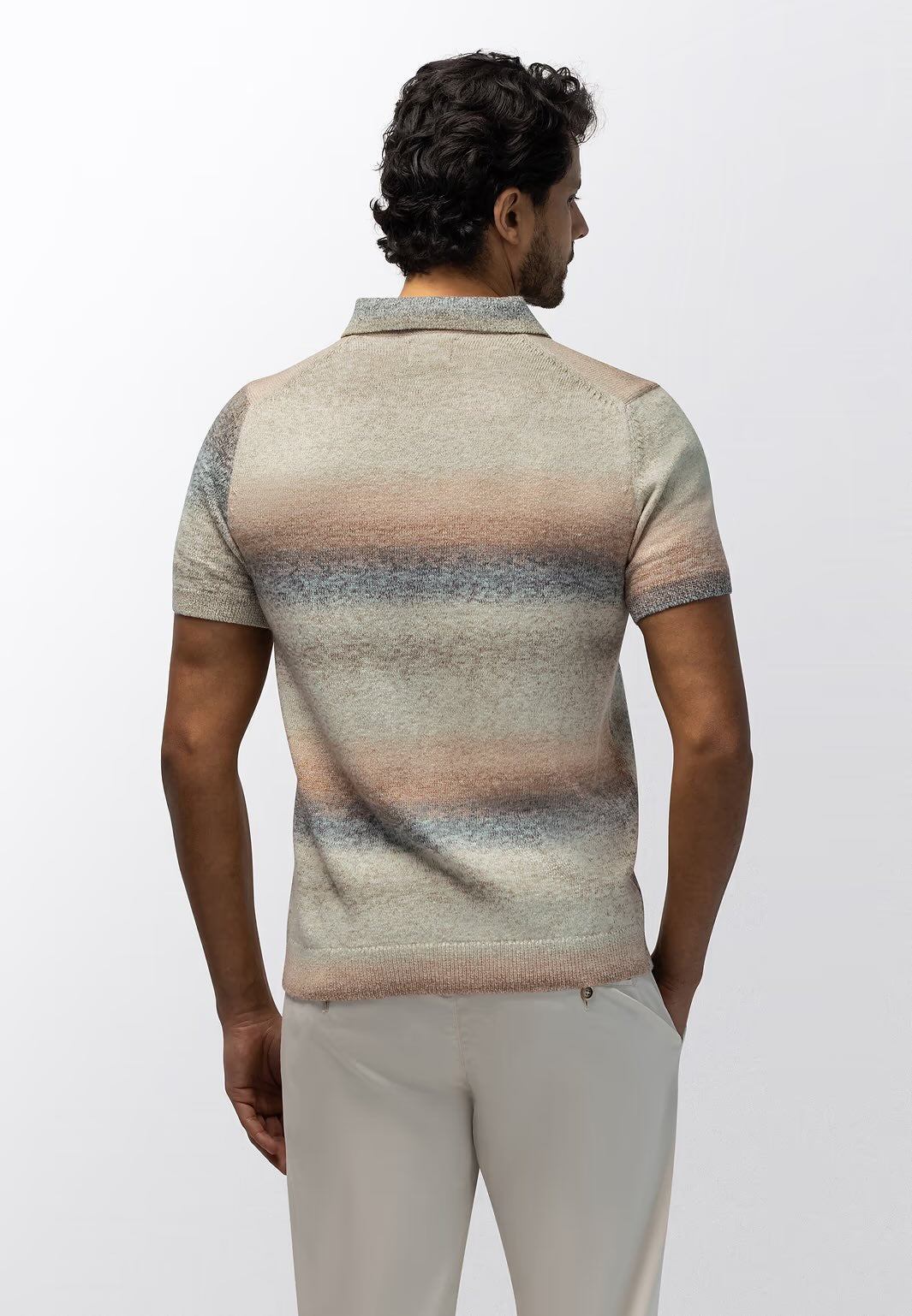 Polo gebreid - beige/oranje/blauw