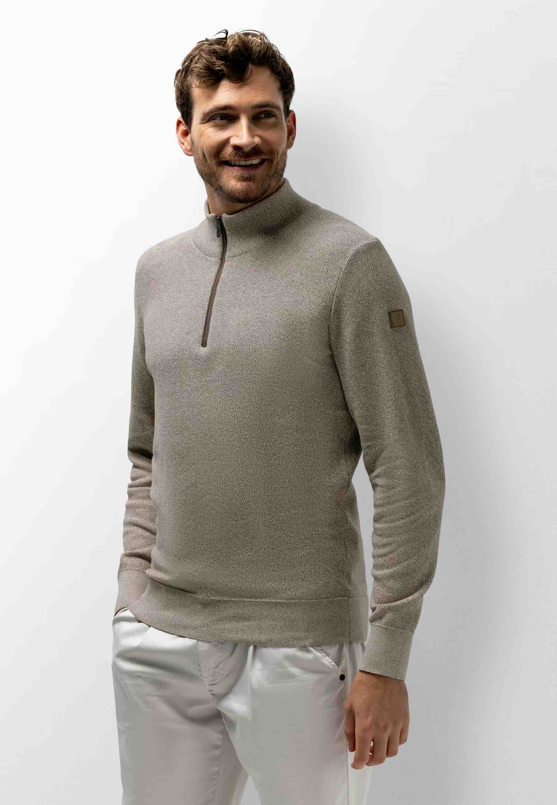 Trui gemêleerd met rits - beige