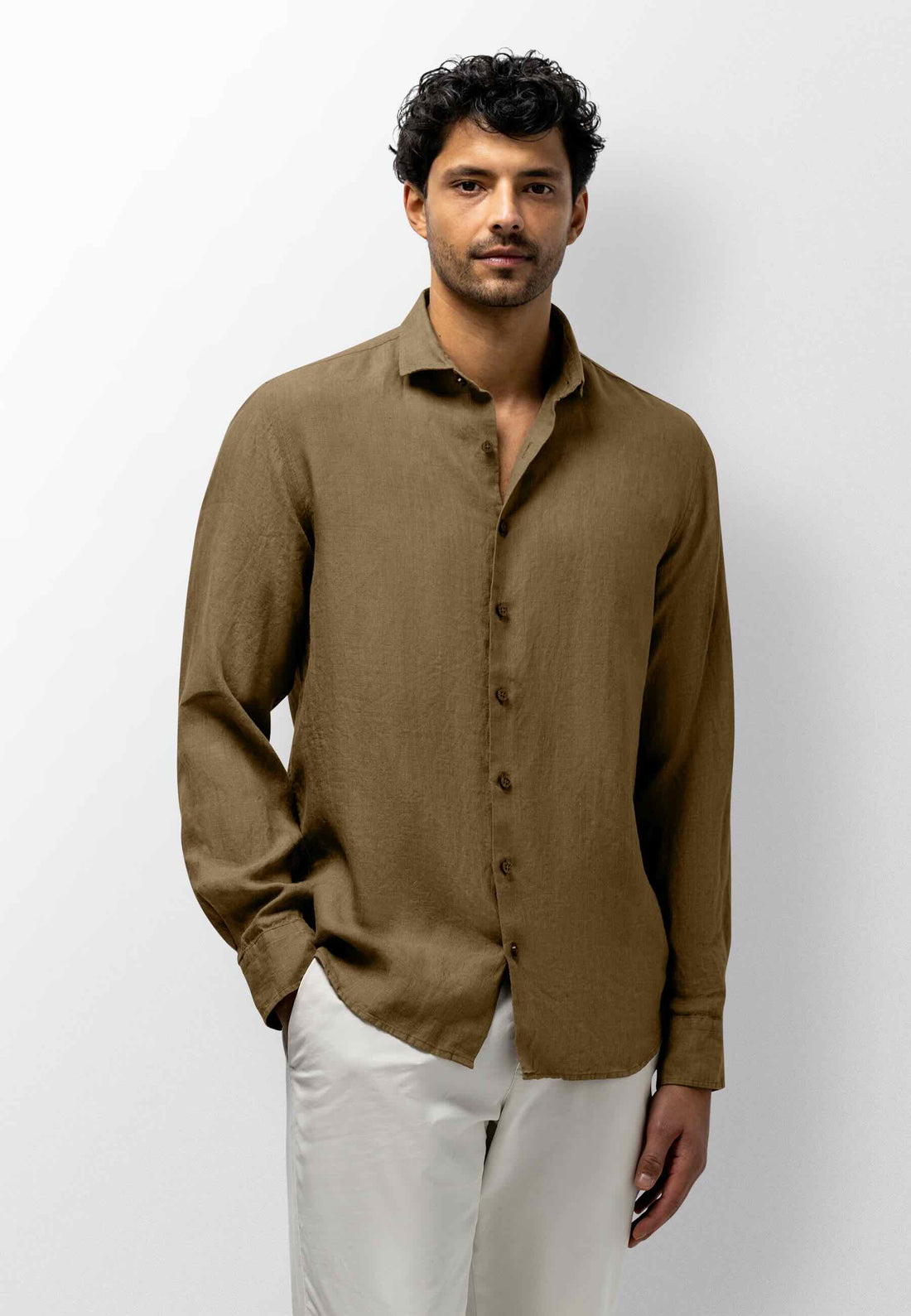 Overhemd van hoogwaardig linnen - bruin