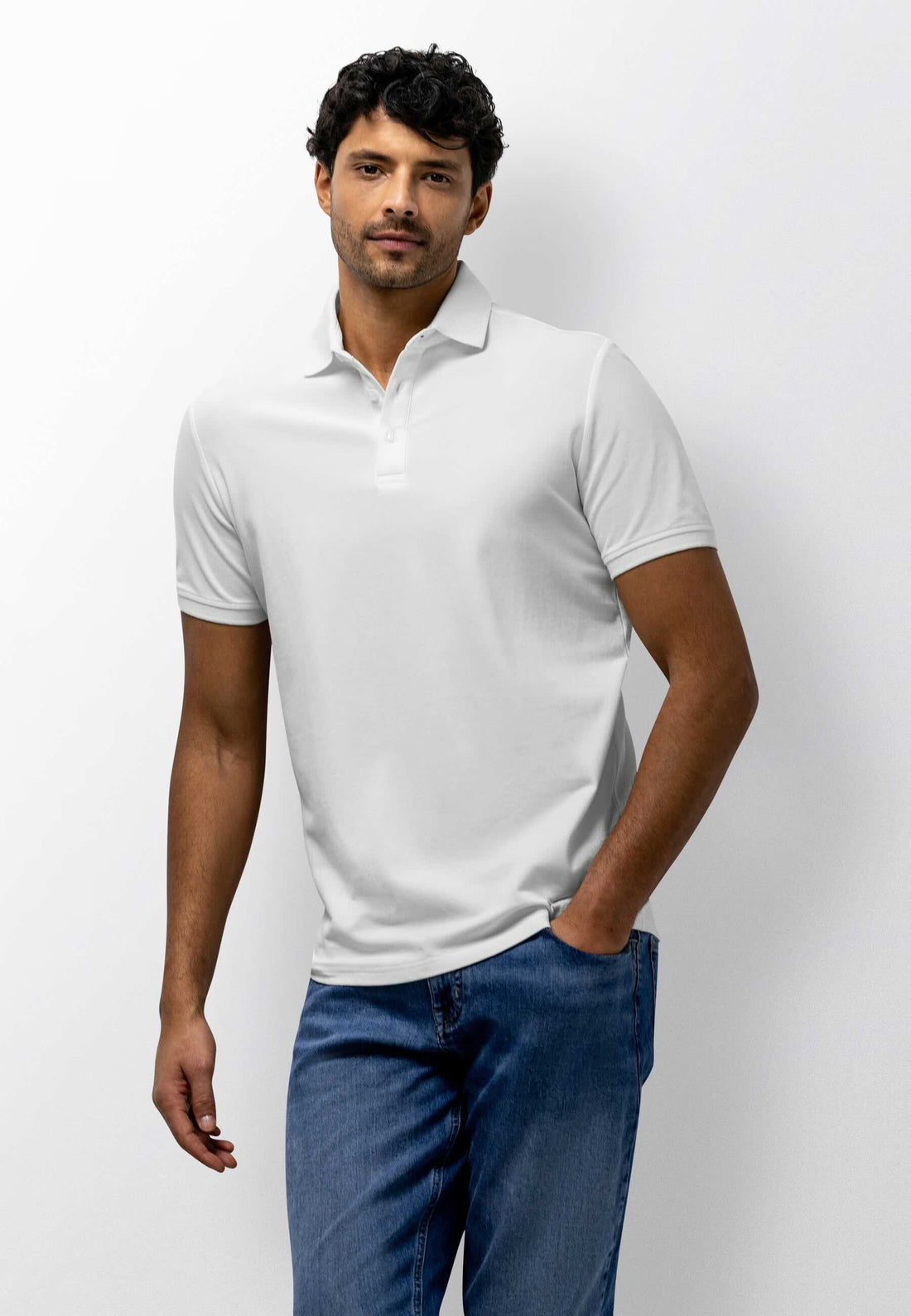 Polo piqué uni stretch - wit