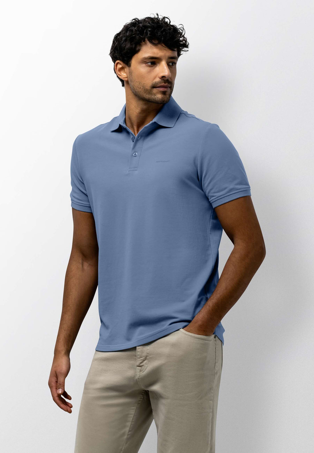 Polo piqué uni stretch - blauw