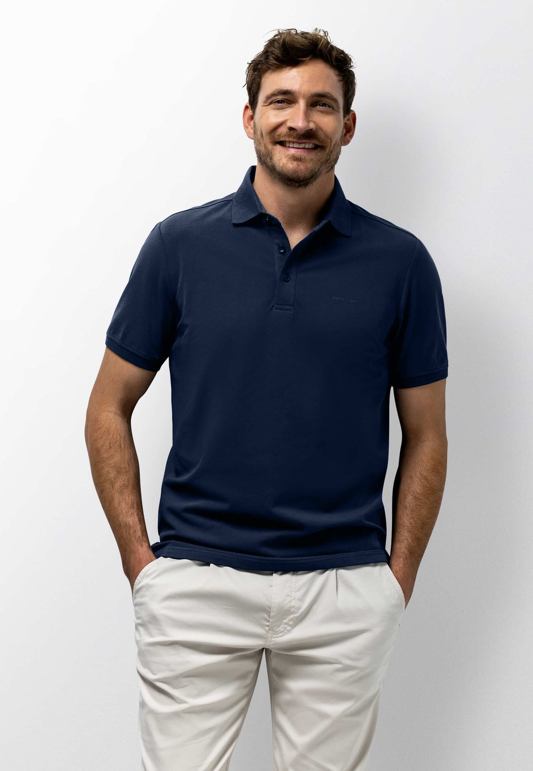 Polo piqué uni stretch - donkerblauw