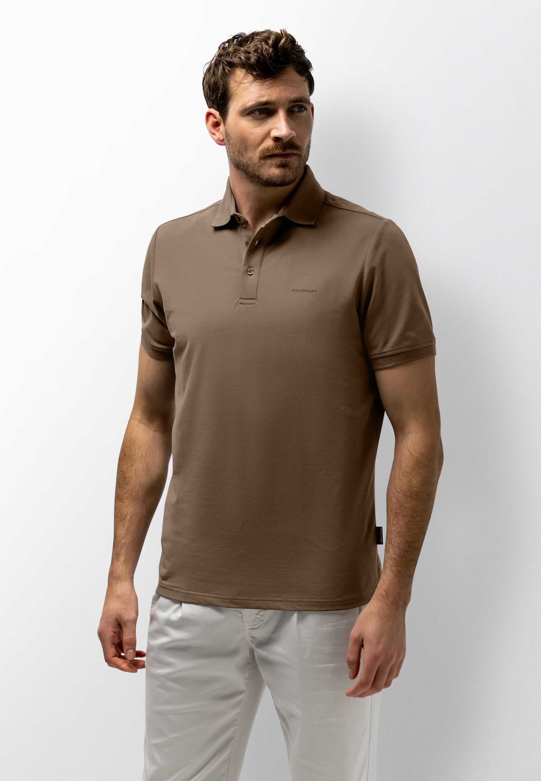 Polo piqué uni stretch - bruin