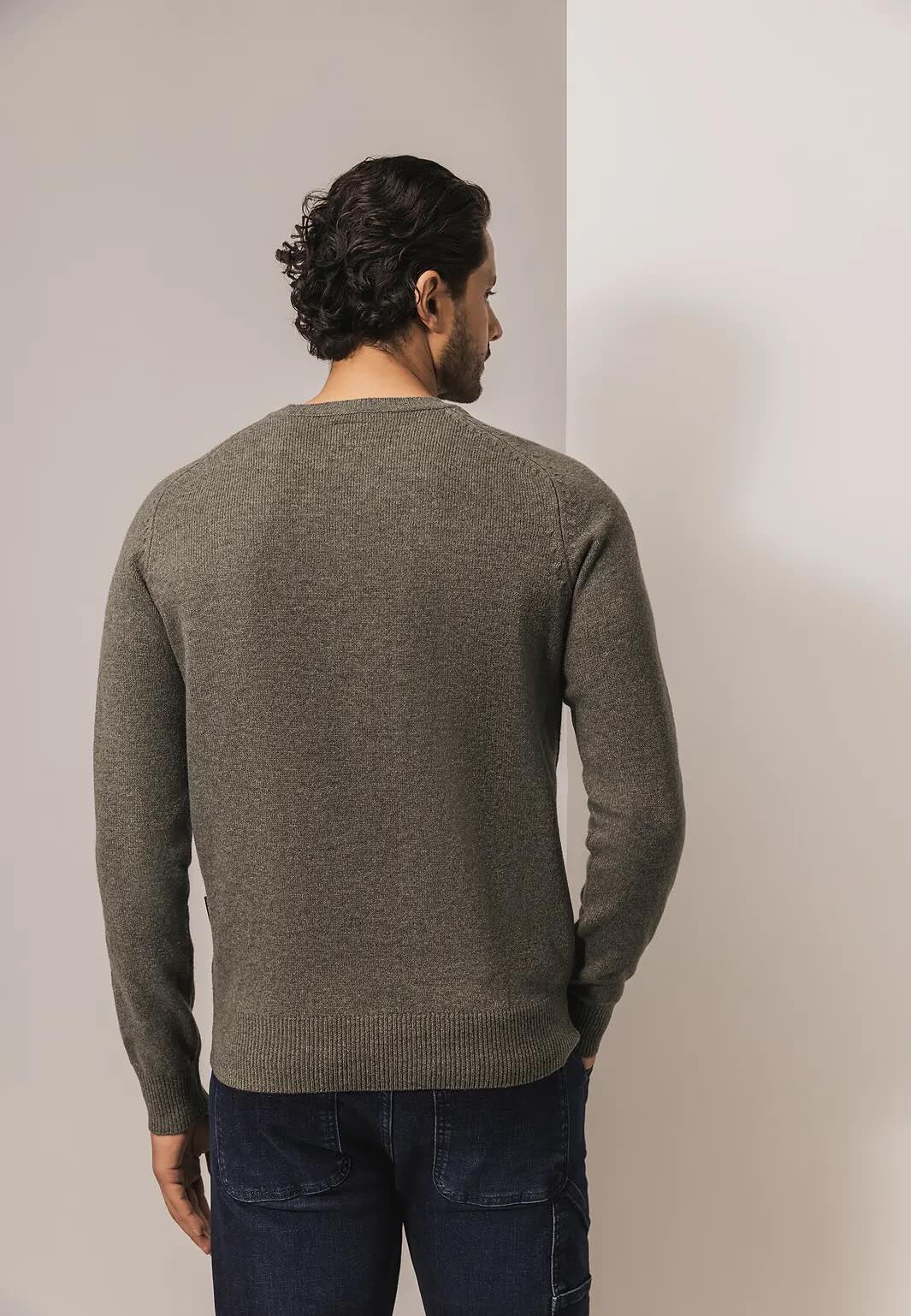 Trui lamswol met ronde hals - bruin