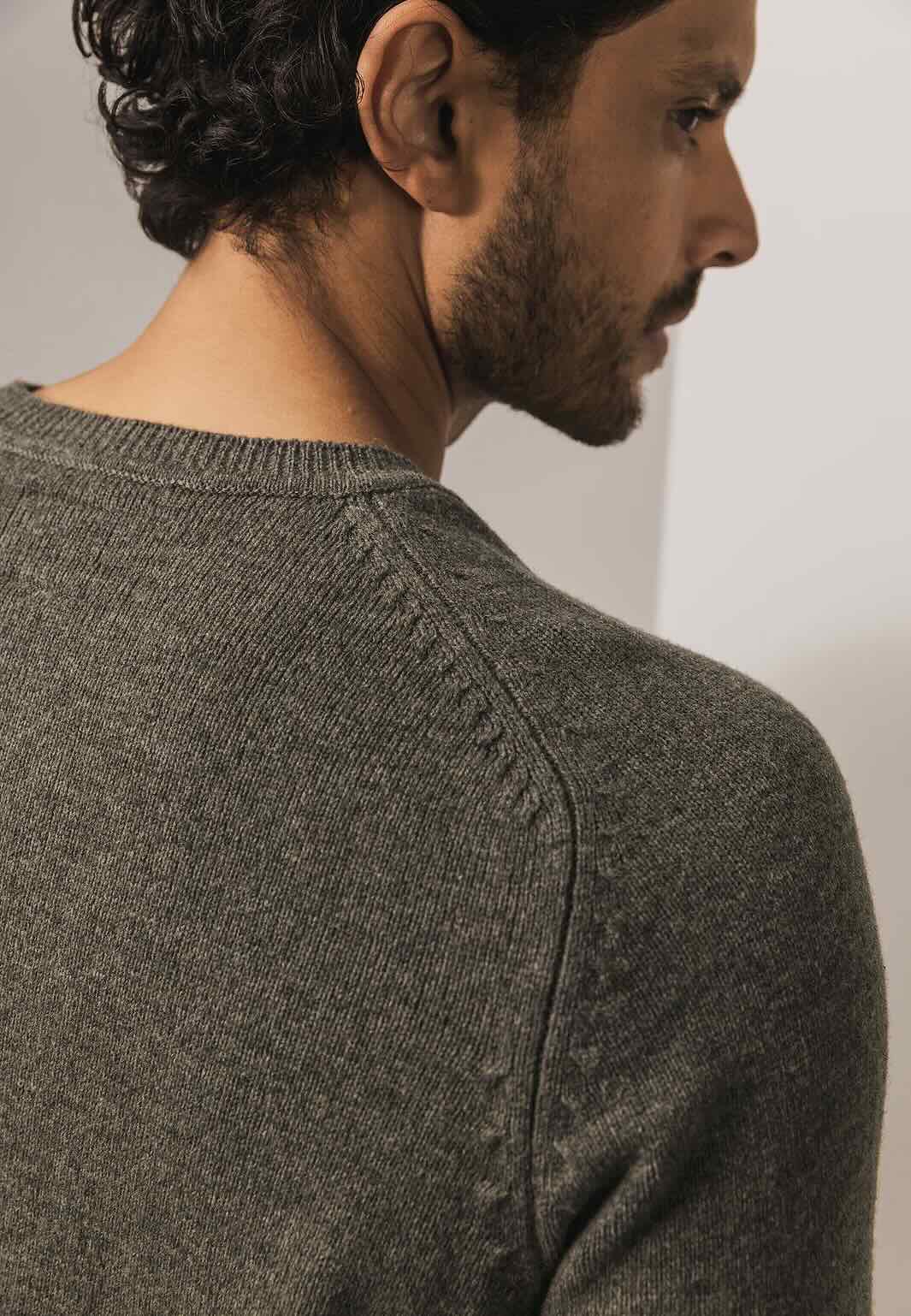 Trui lamswol met ronde hals - bruin