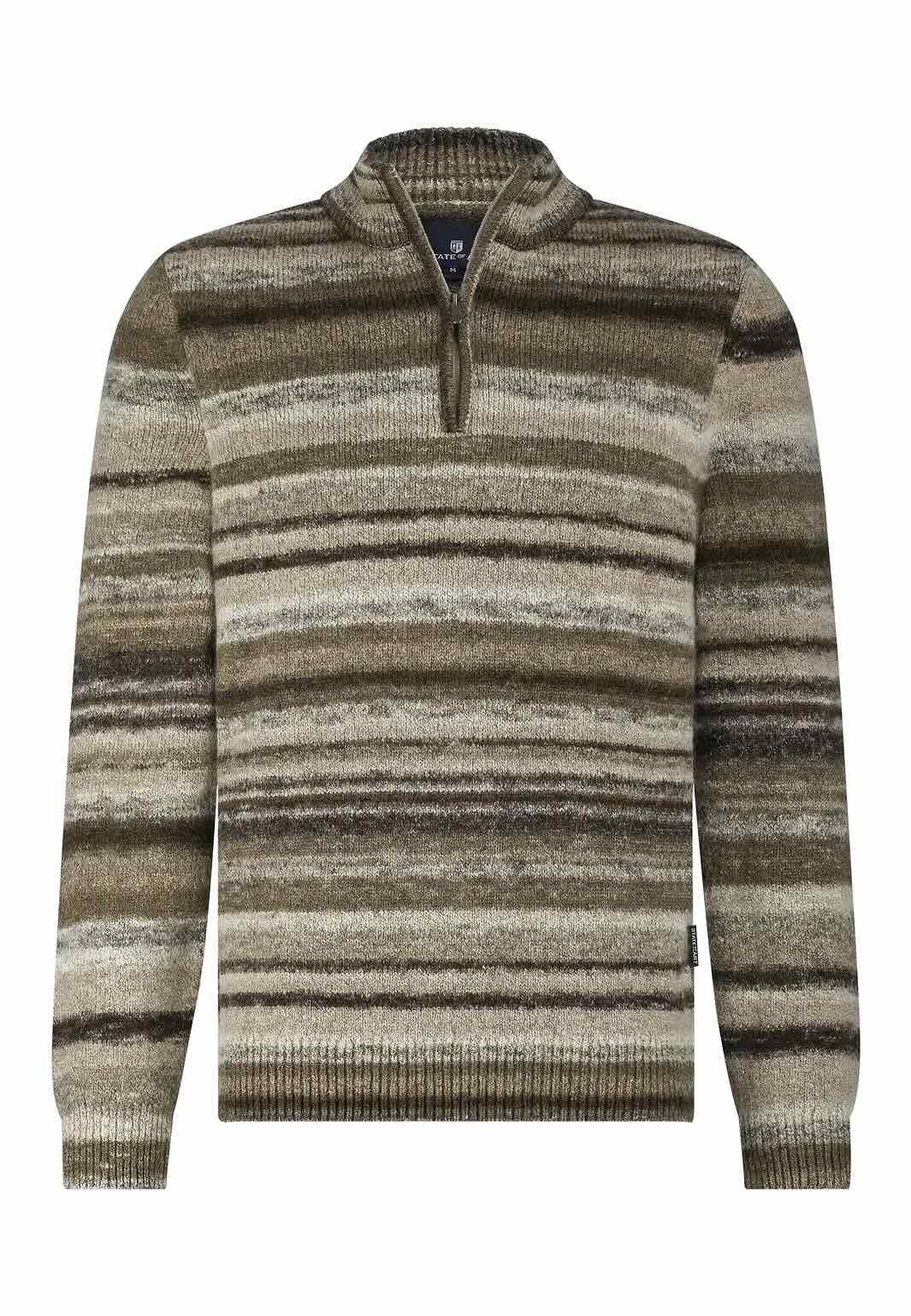 Trui gestreept met halve rits - bruin/beige