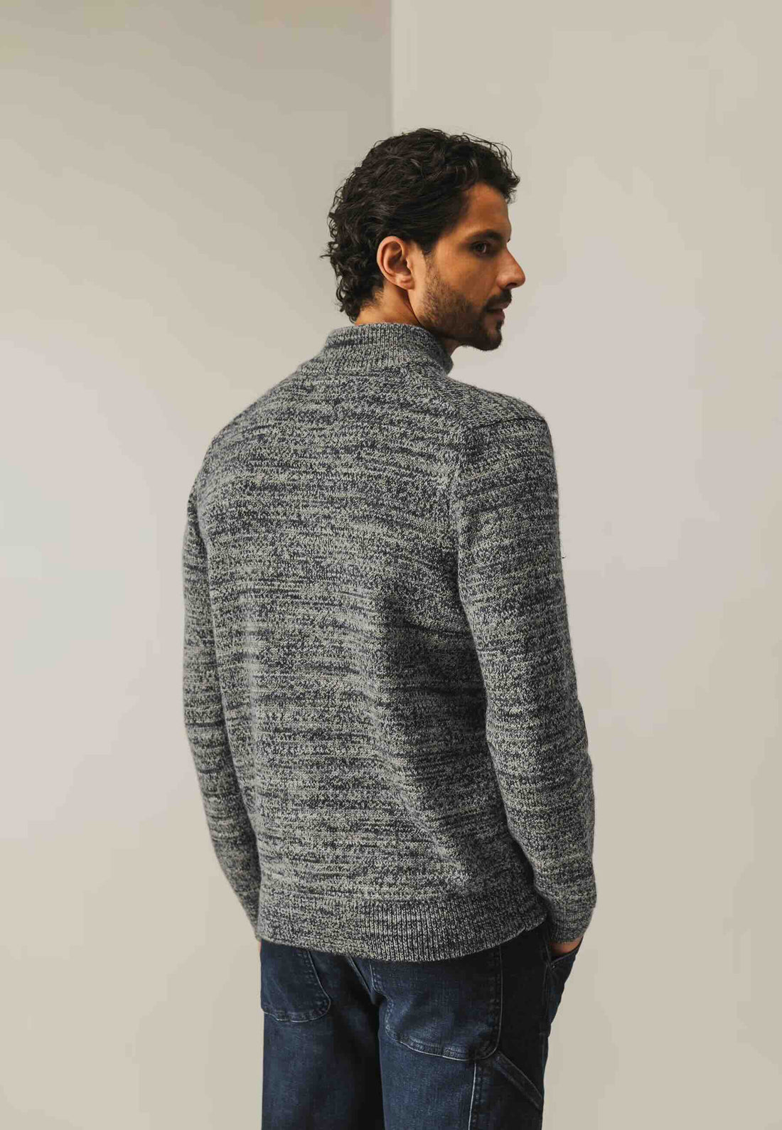 Trui gemêleerd met halve rits - blauw/groen