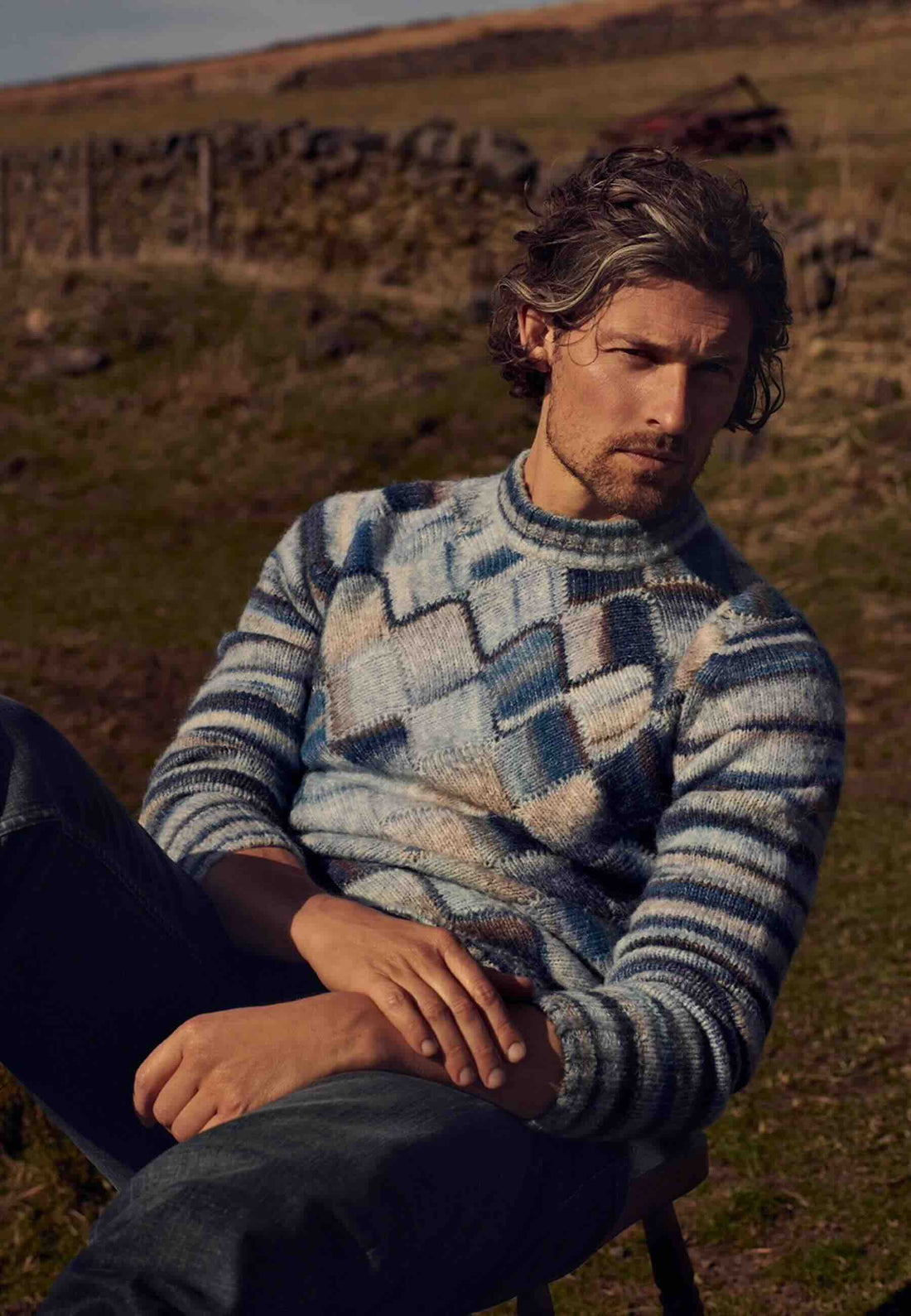 Trui multi-color - blauw/grijs/bruin