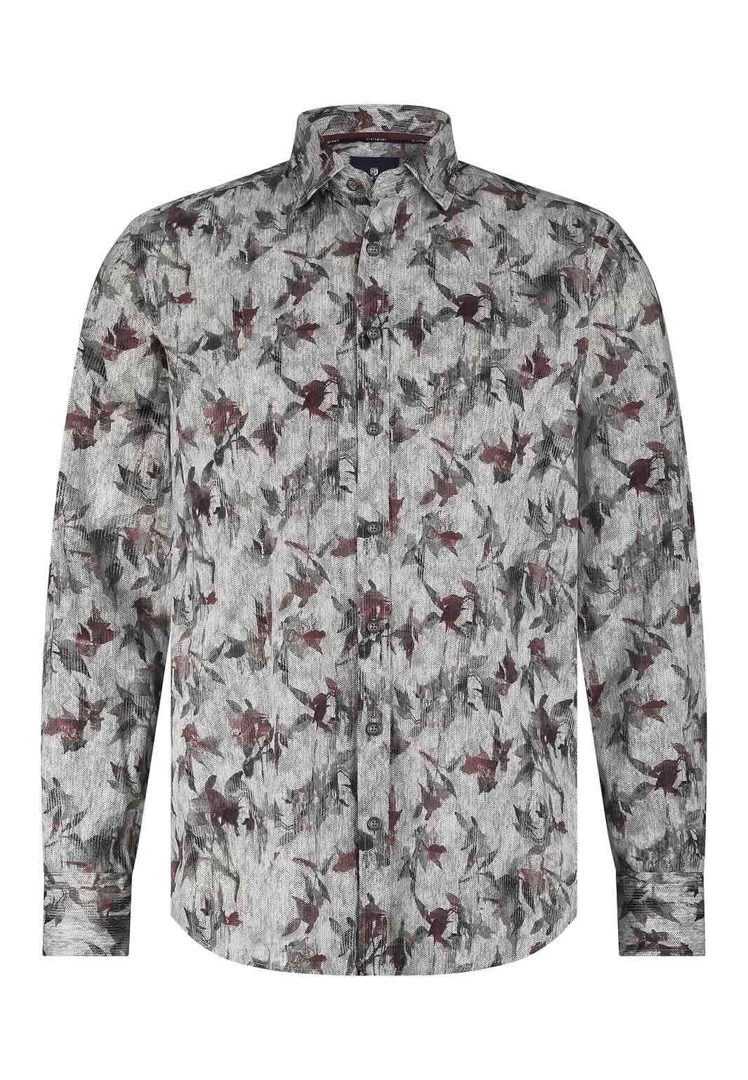 Overhemd botanische print - bordeauxrood