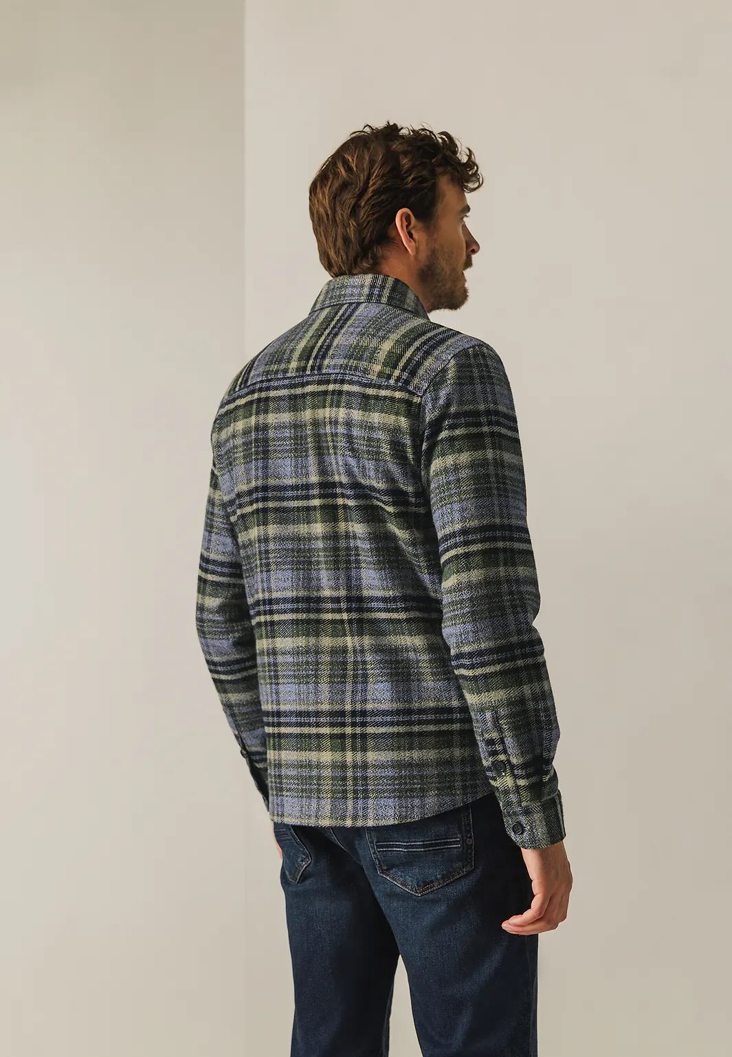 Overshirt ruit met borstzak - blauw groen beige