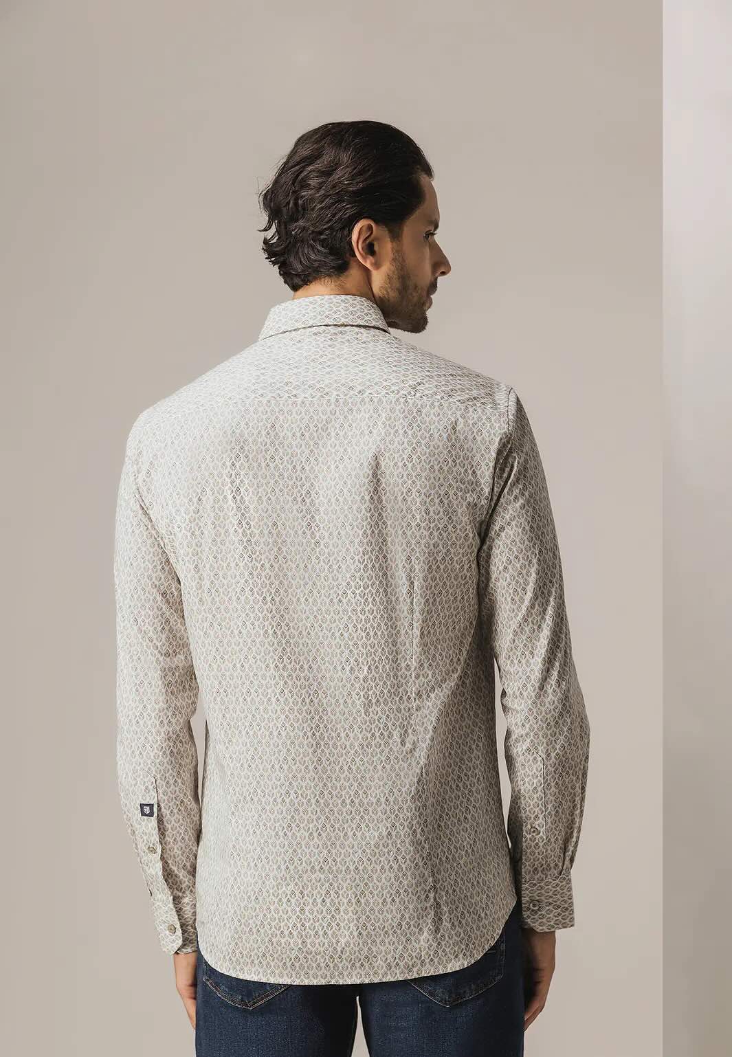 Overhemd met geometrische print - beige wit