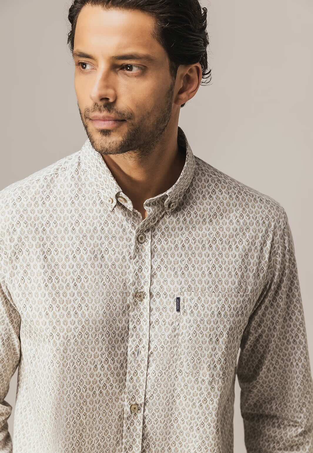 Overhemd met geometrische print - beige wit