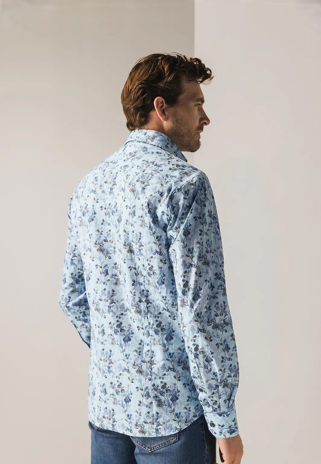 Overhemd met botanische print - blauw