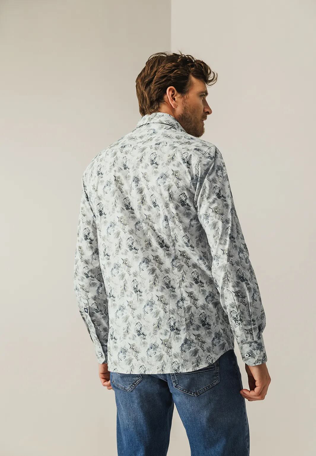 Overhemd met botanische print - grijs/groen/blauw