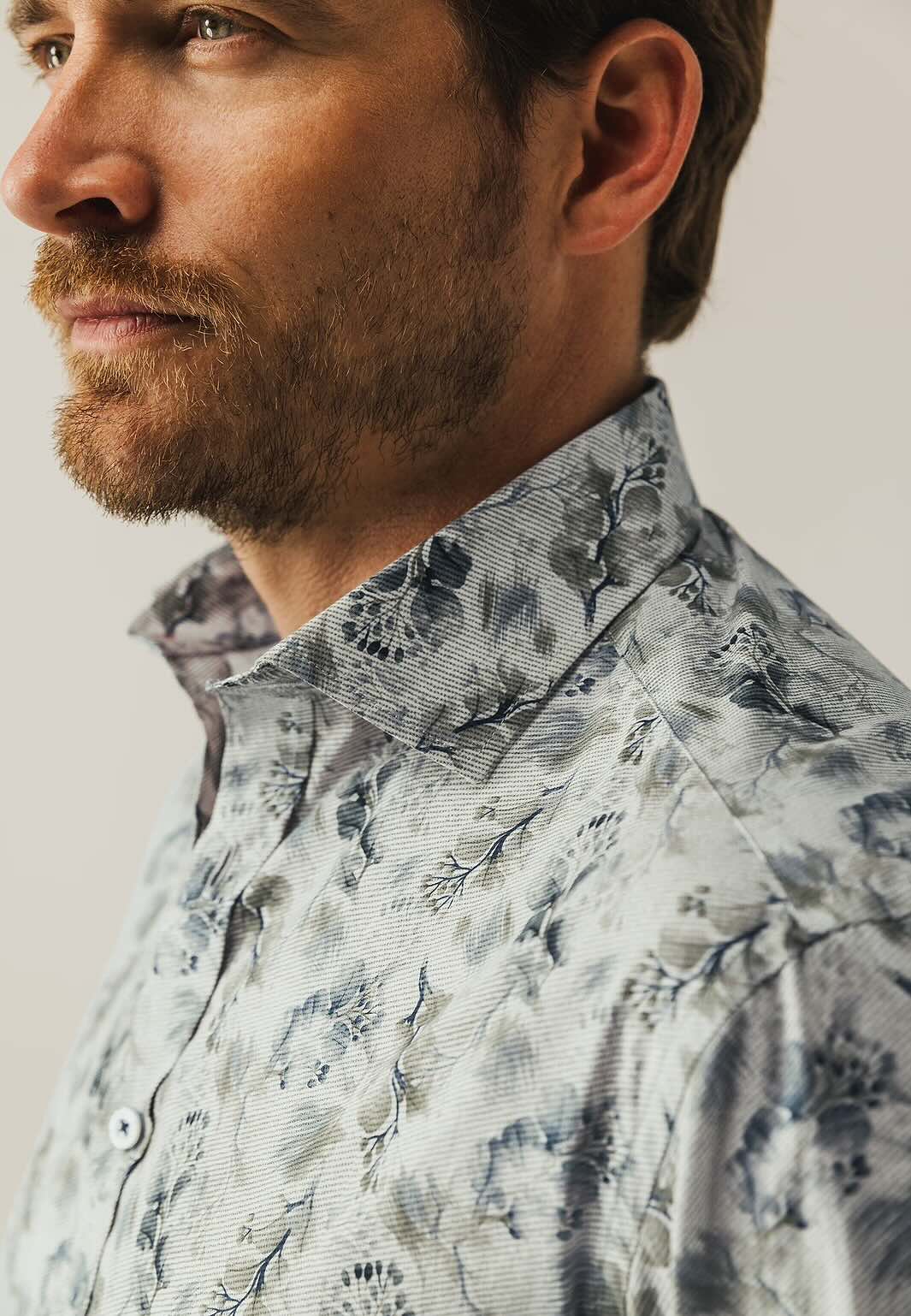 Overhemd met botanische print - grijs/groen/blauw