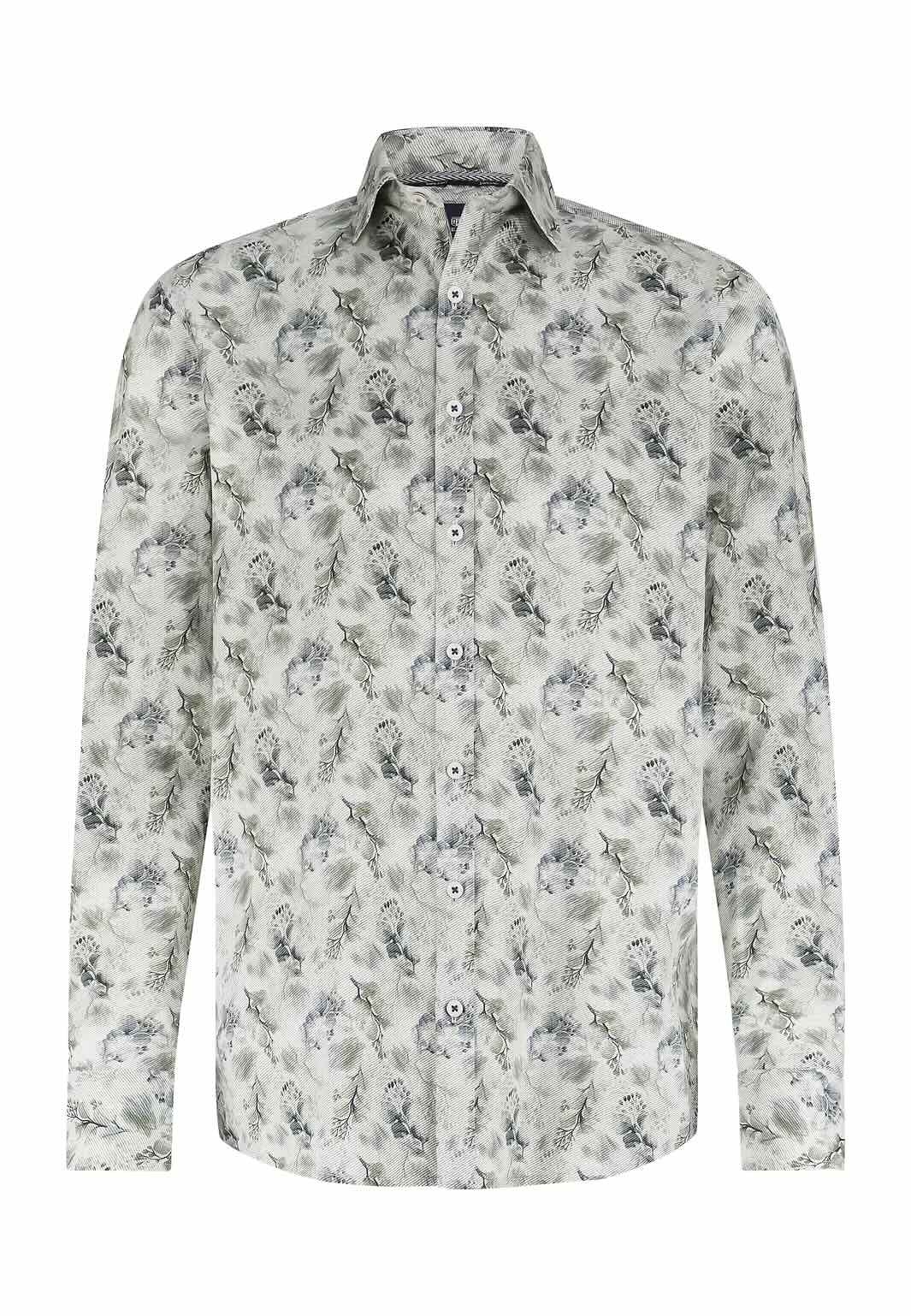 Overhemd met botanische print - grijs/groen/blauw