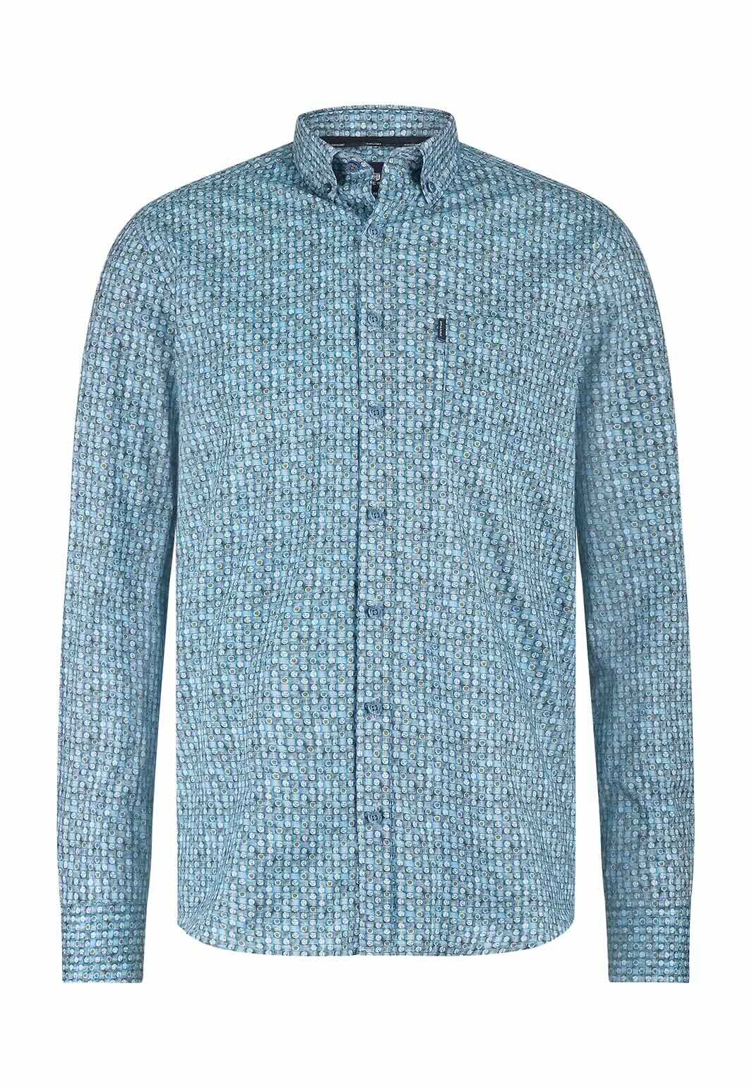 Overhemd print met borstzak - blauw