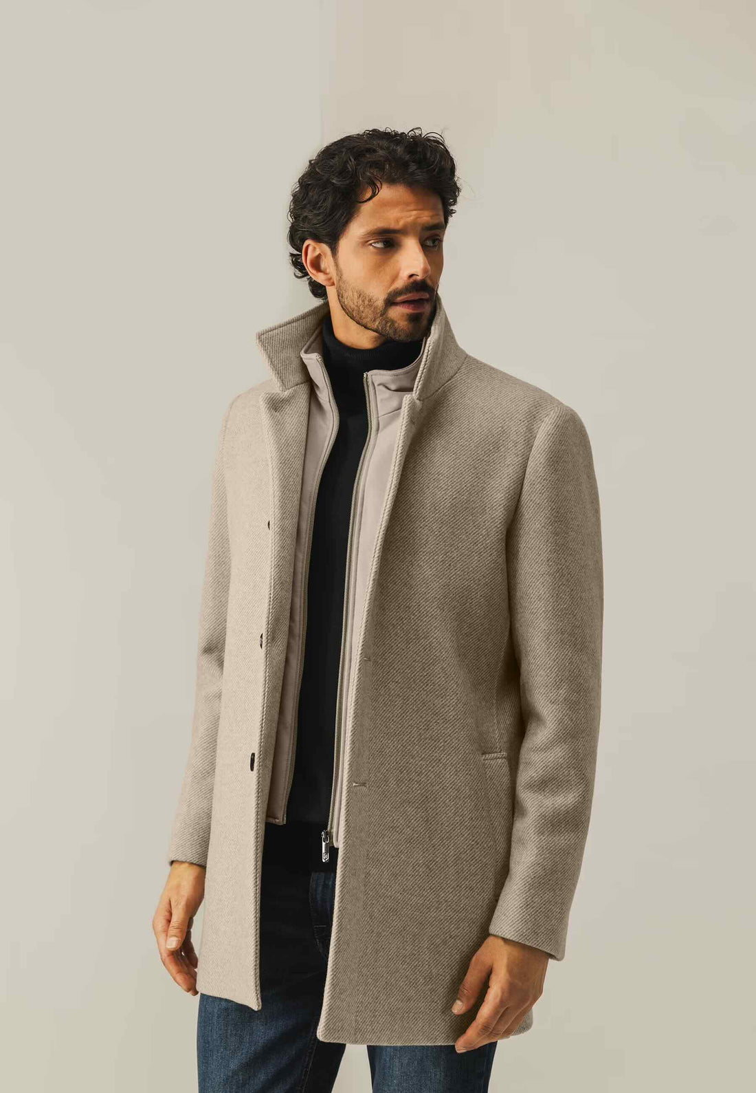 Mantel met uitneembare ritsinzet - beige