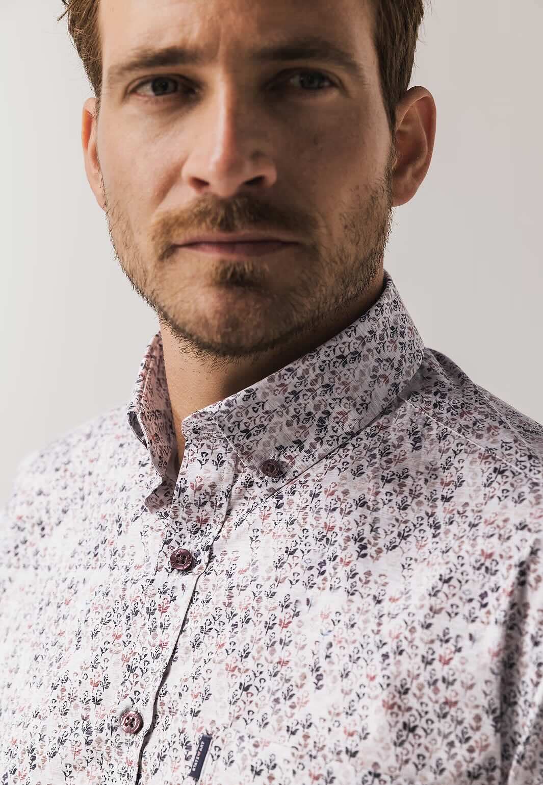 Overhemd bloemenprint - lichtgrijs/bordeauxrood