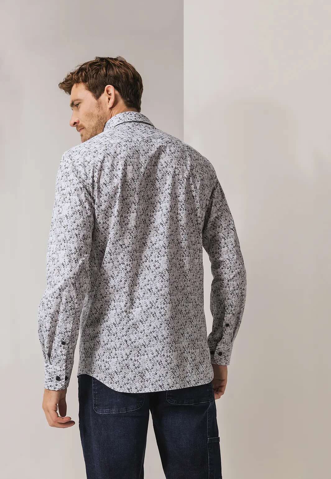 Overhemd bloemenprint - lichtgrijs/blauw