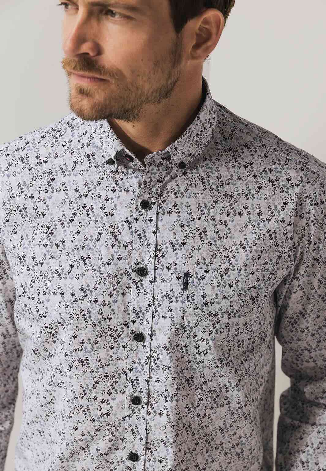 Overhemd bloemenprint - lichtgrijs/blauw