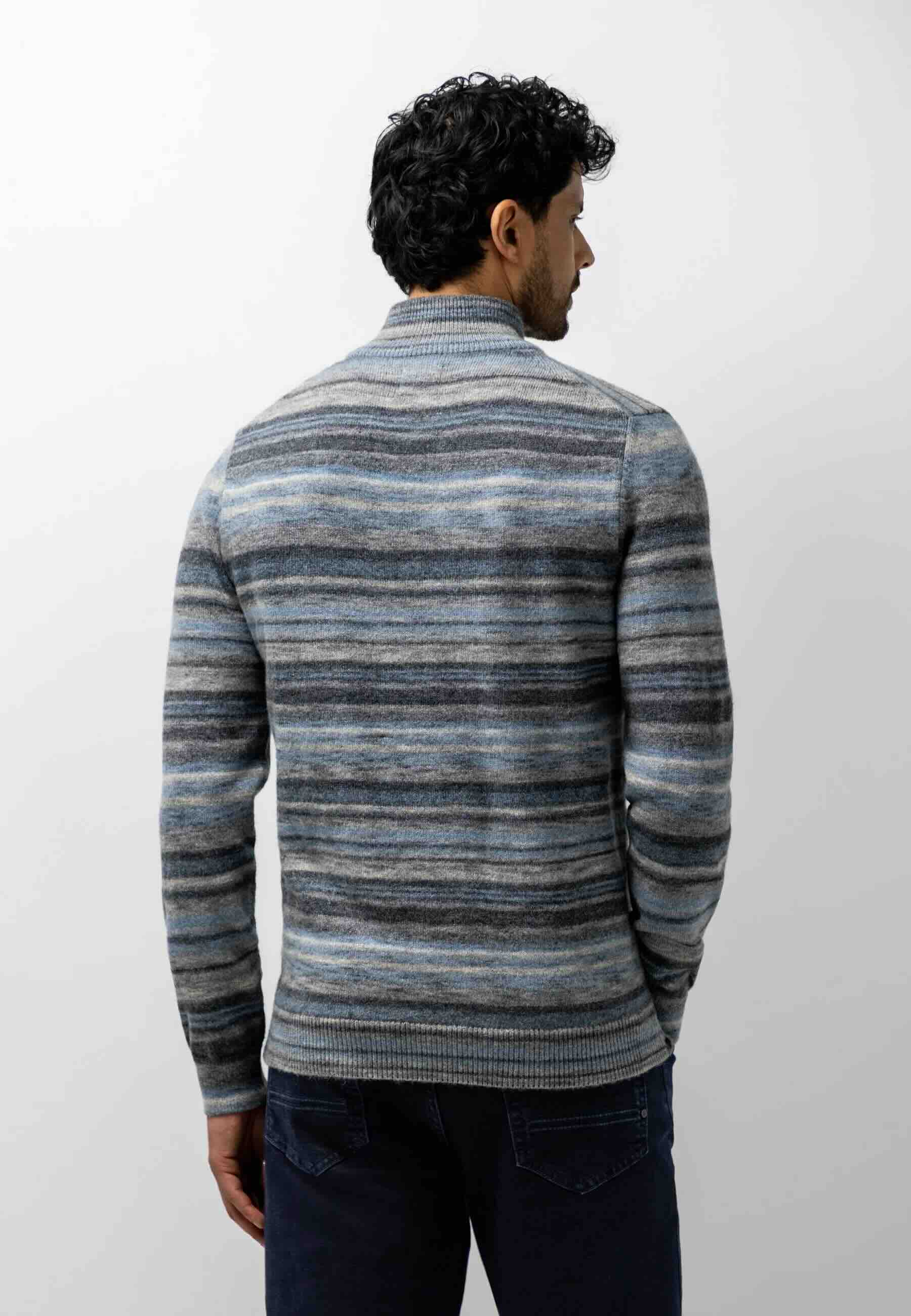 Trui gestreept met halve rits - grijs / blauw