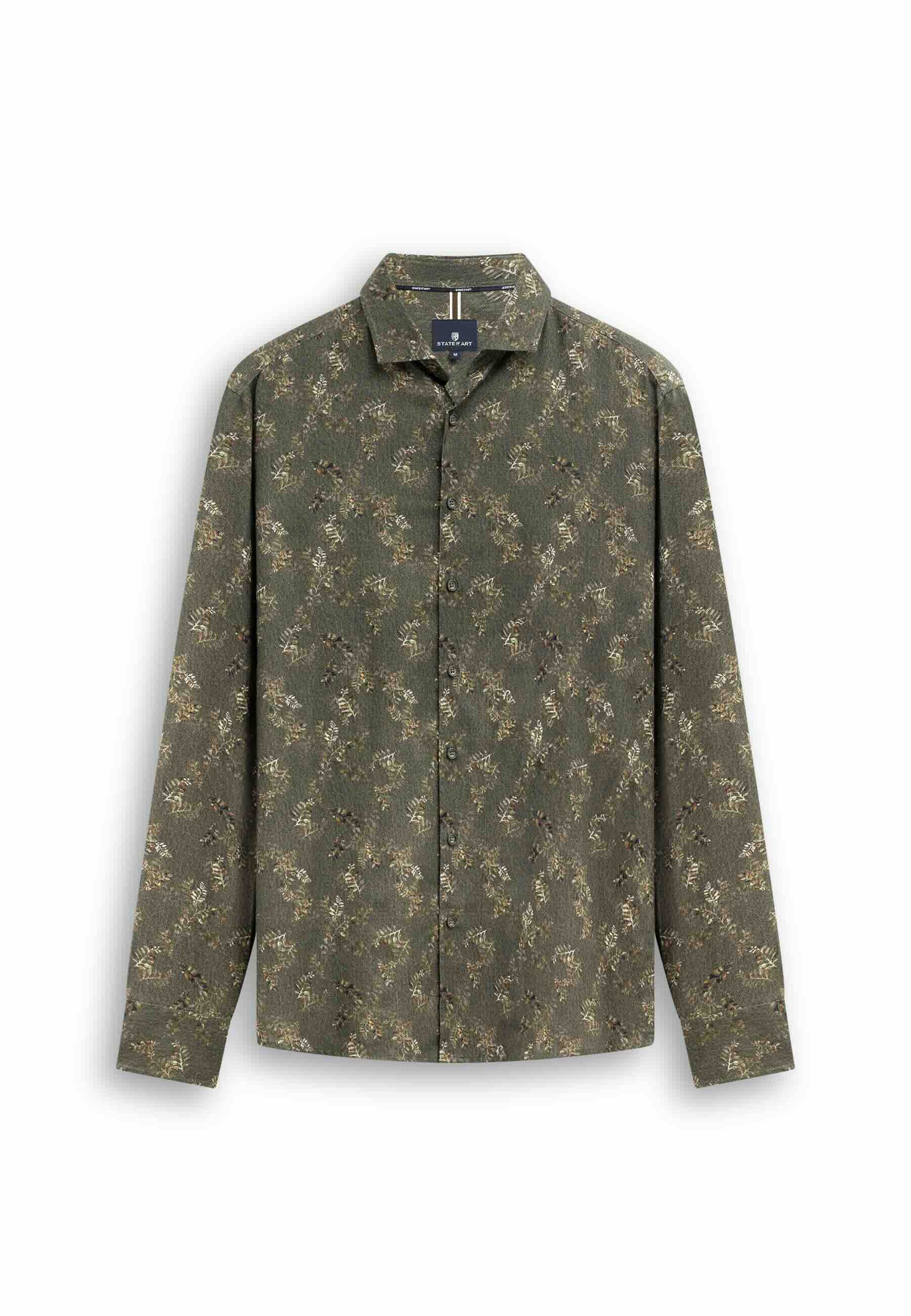 Overhemd botanische print - groen / beige