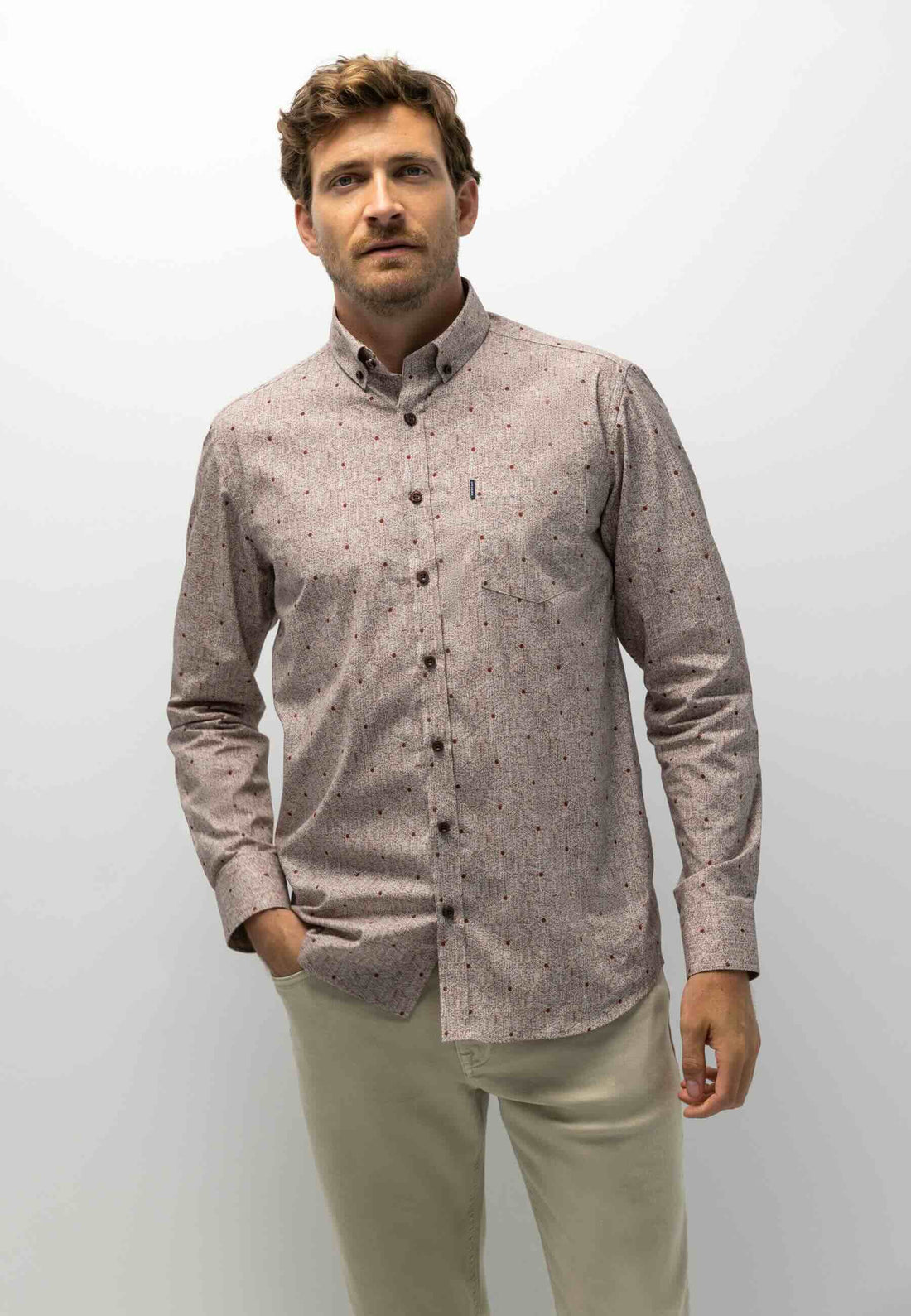 Overhemd poplin all-over print - oud roze/kit