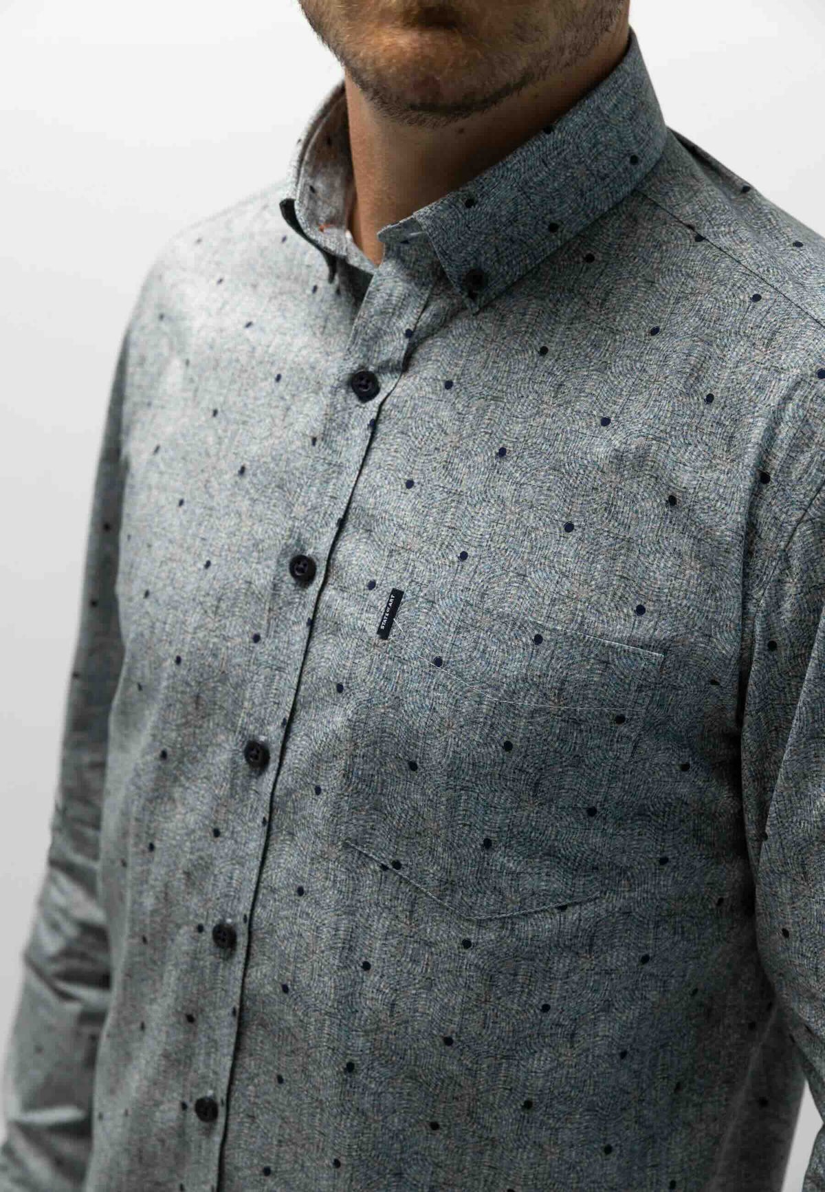 Overhemd poplin all-over print - blauw