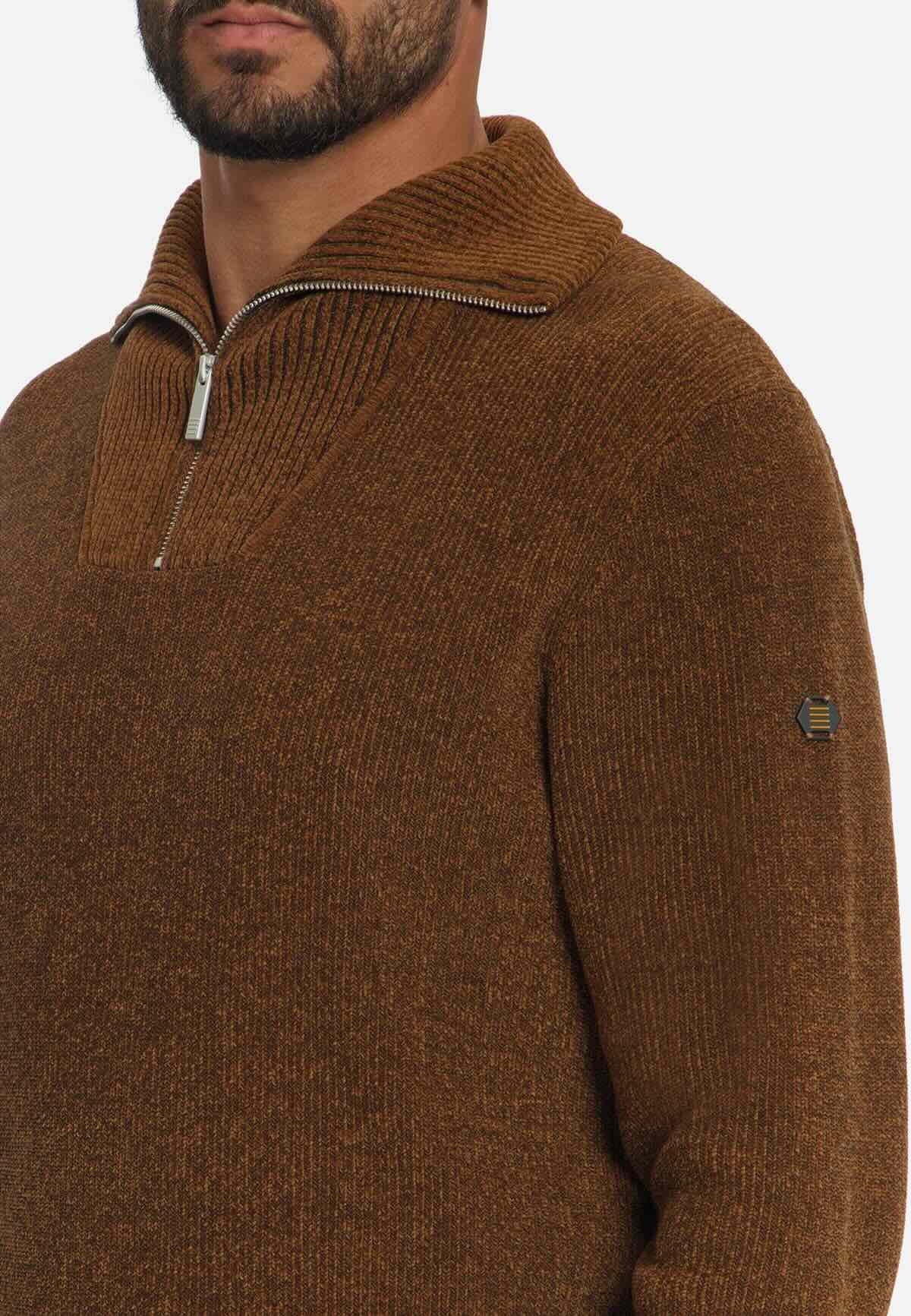 Trui chenille met halve rits - caramel