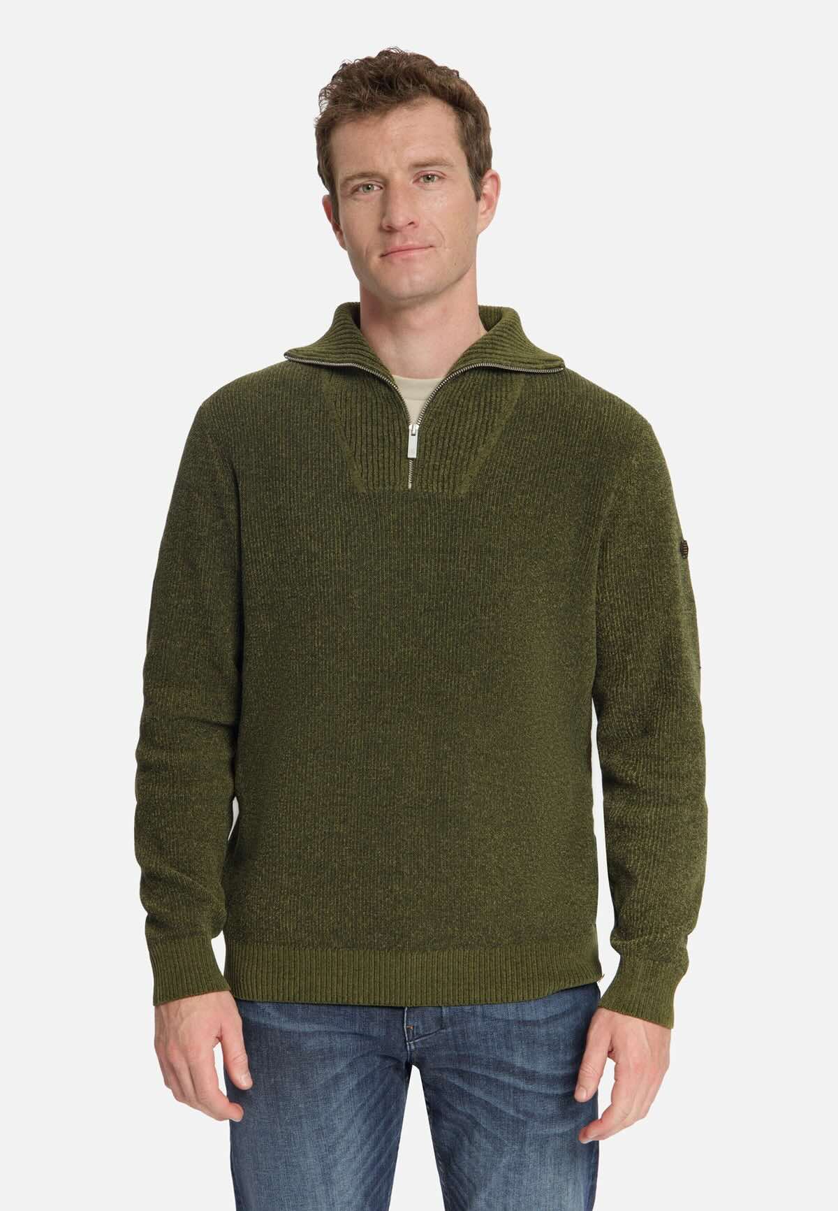 Trui chenille met halve rits - moss