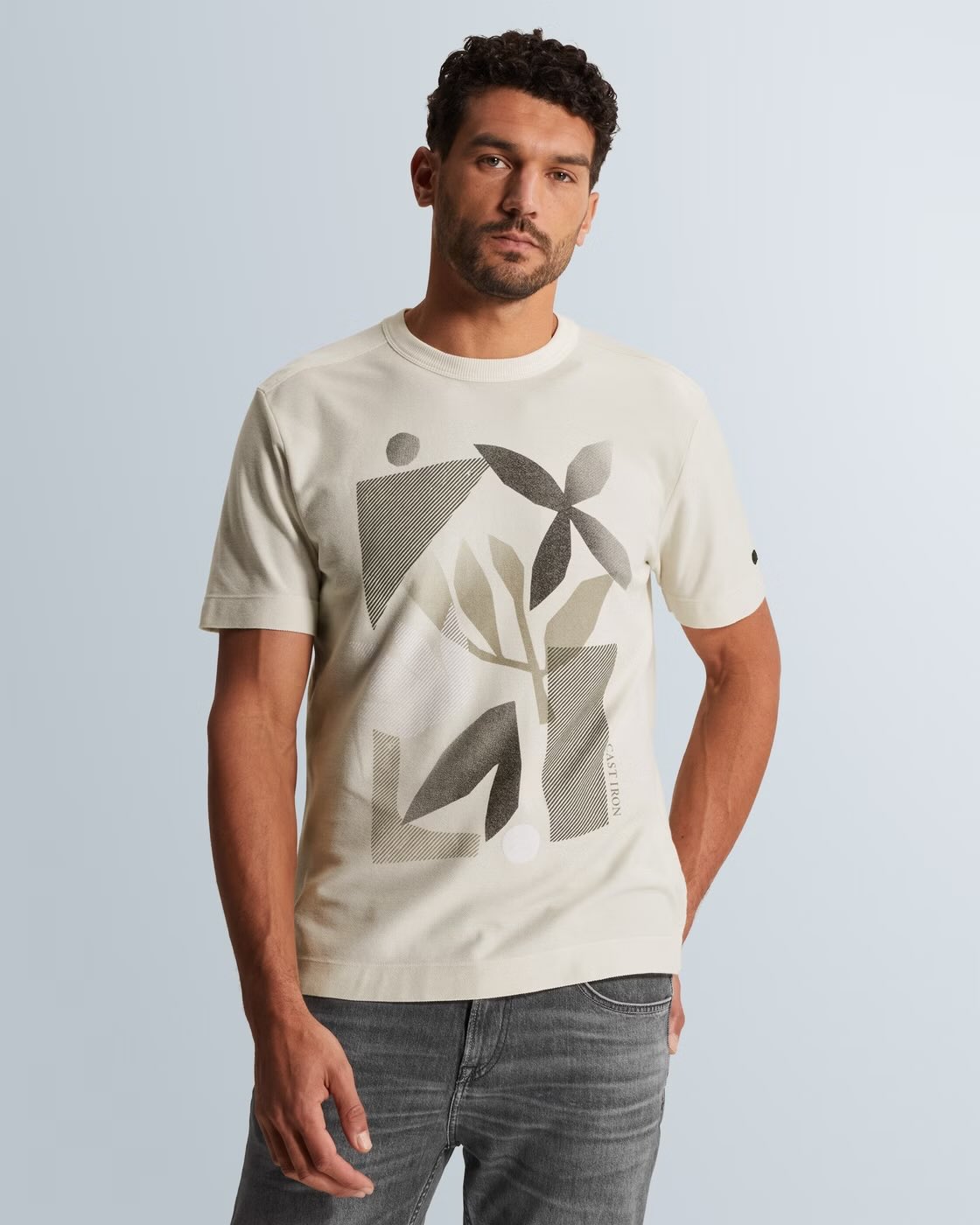 T-shirt met meerkleurig artwork - beige