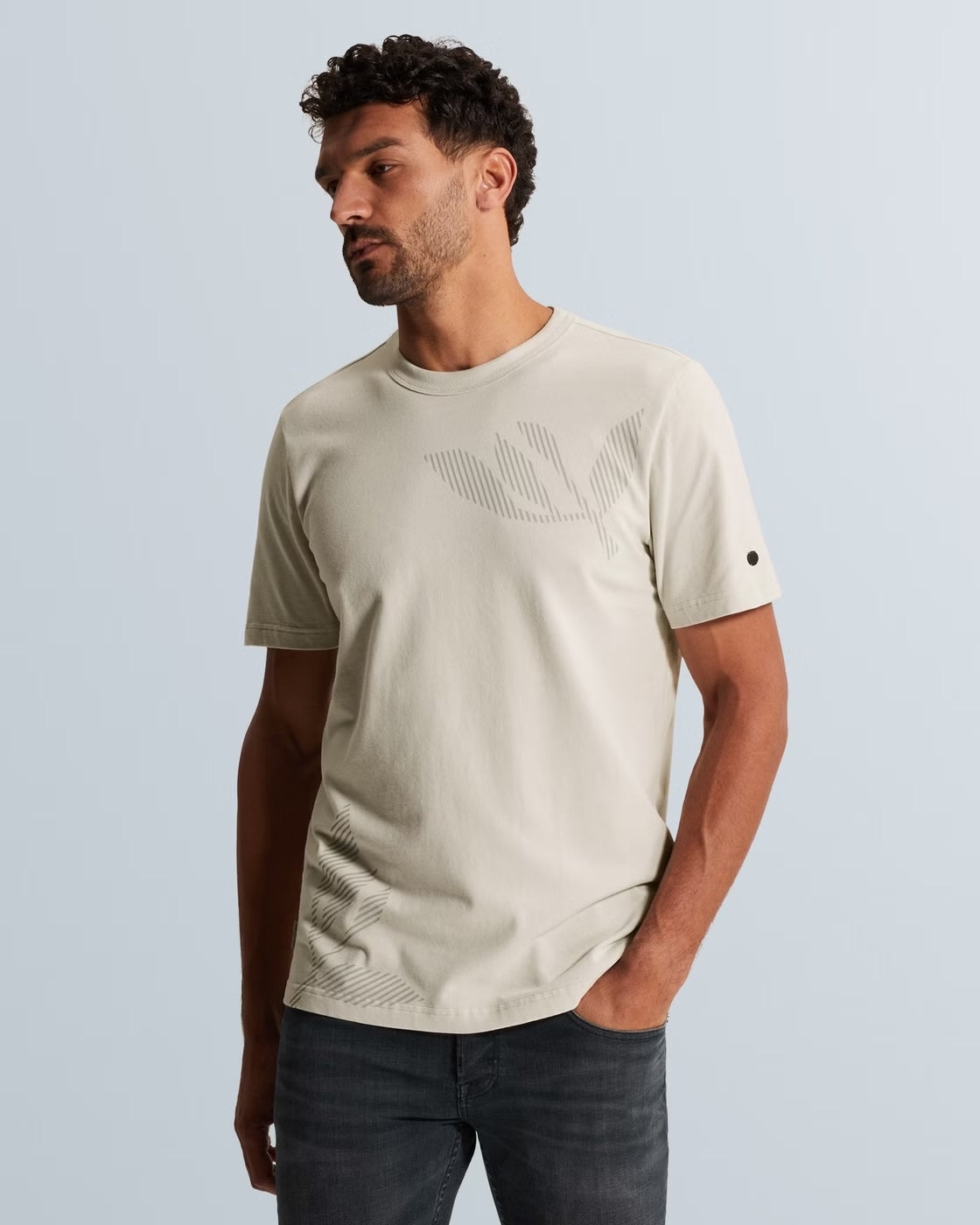 T-shirt met off-placed artwork - beige