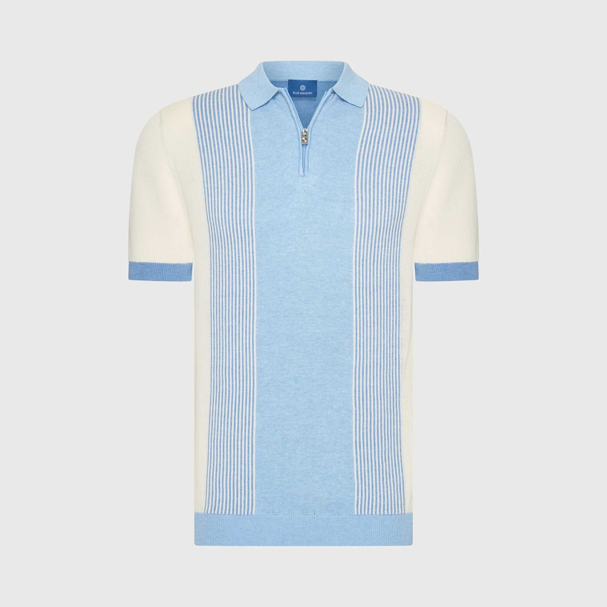 Polo knitted met quarter zip - blauw
