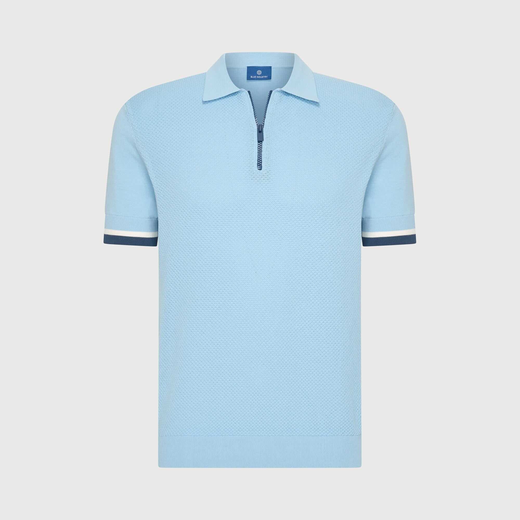 Polo knitted met rits - blauw