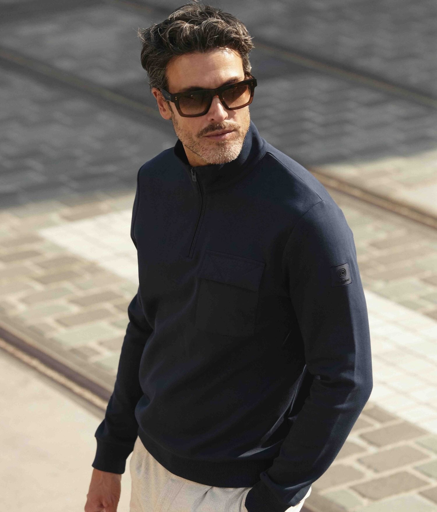 Trui sweat met rits - navy