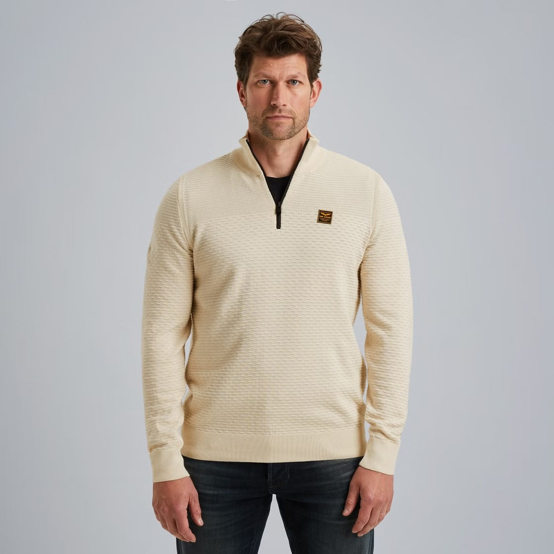 Trui met halve rits - beige