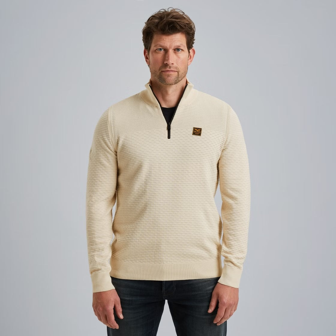 Trui met halve rits - beige