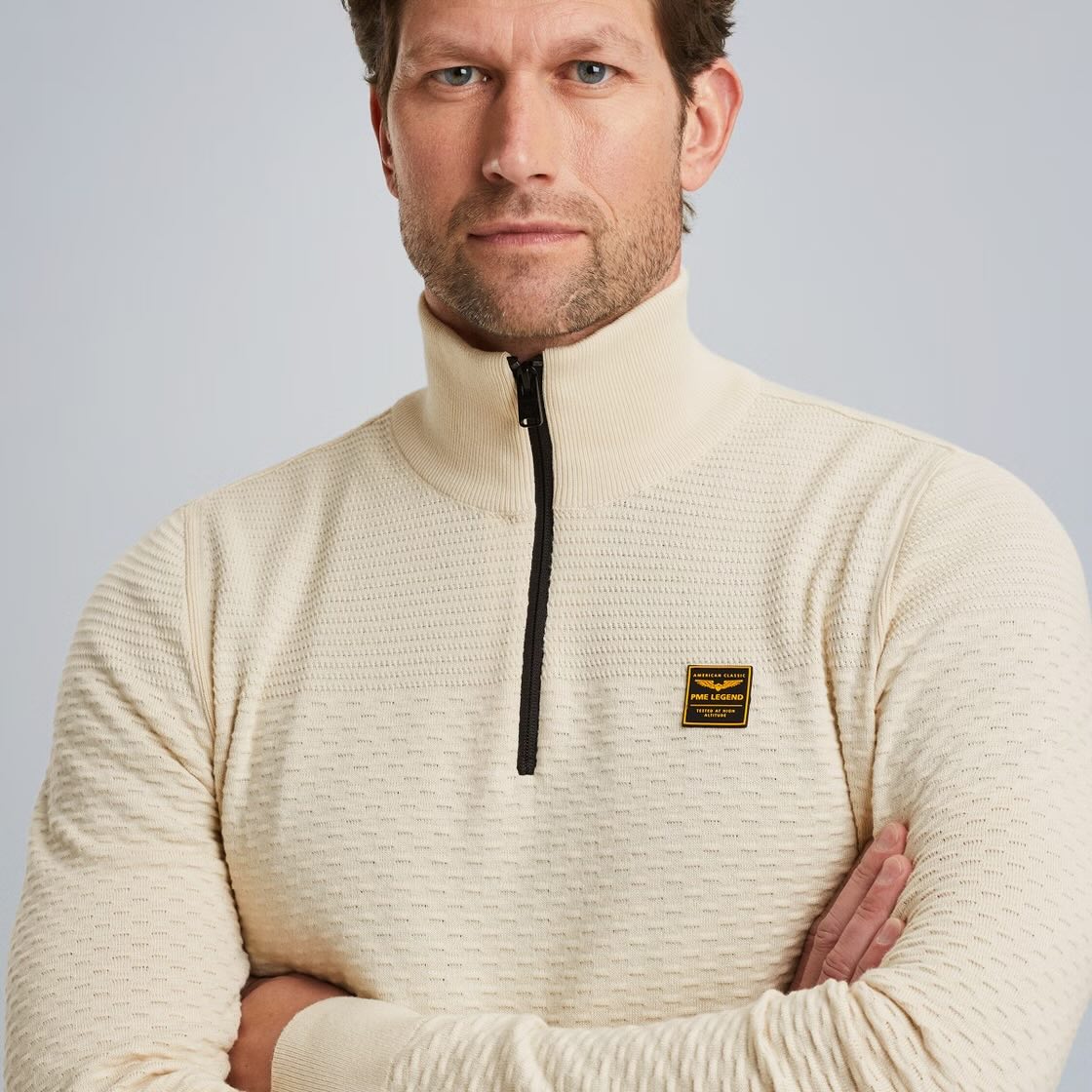 Trui met halve rits - beige