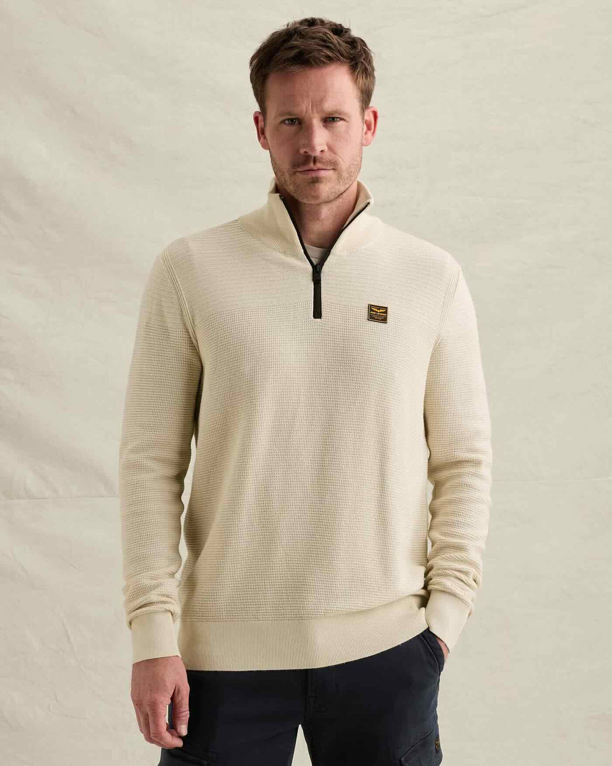 Trui mouliné met halve rits - bone white