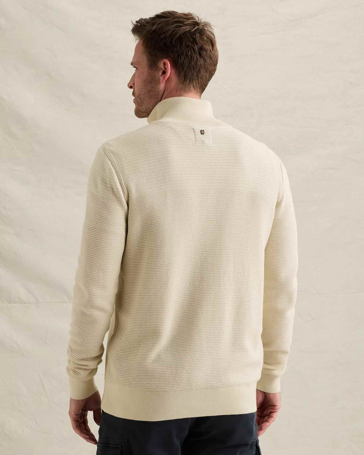 Trui mouliné met halve rits - bone white