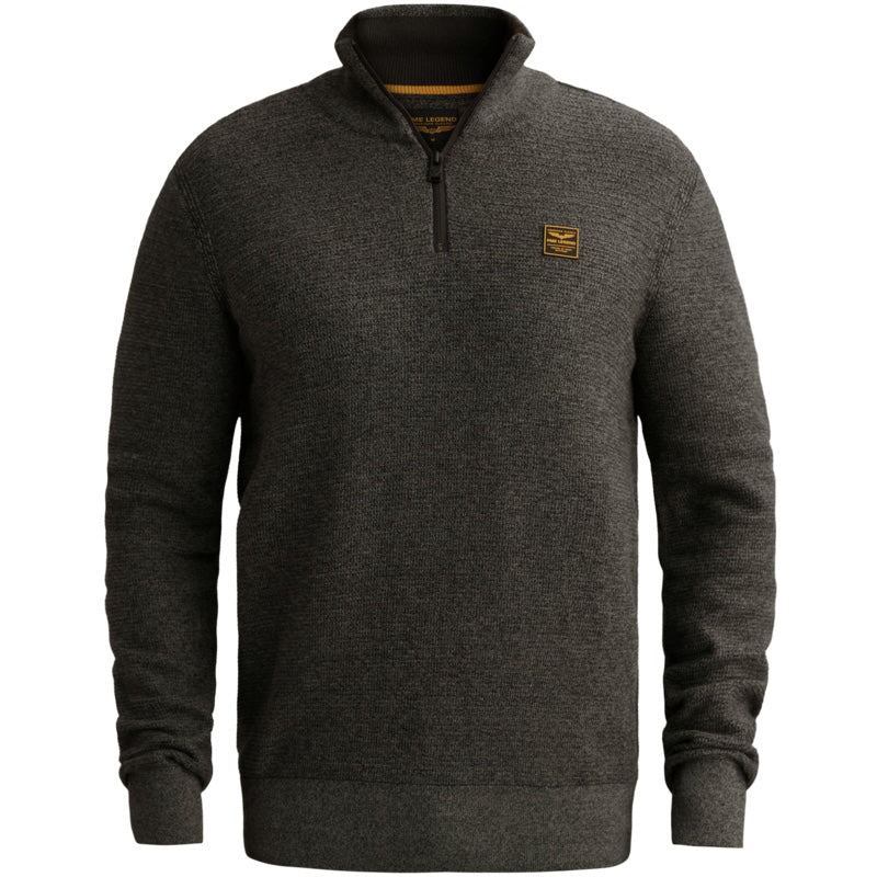 Trui mouliné met halve rits - jet black