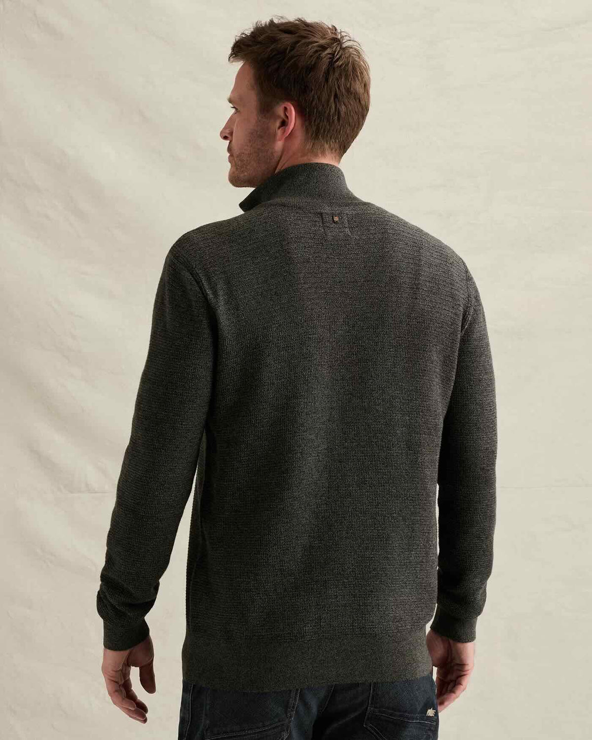 Trui mouliné met halve rits - jet black