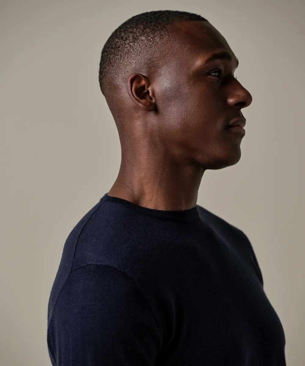 Trui merino crewneck - navyblauw