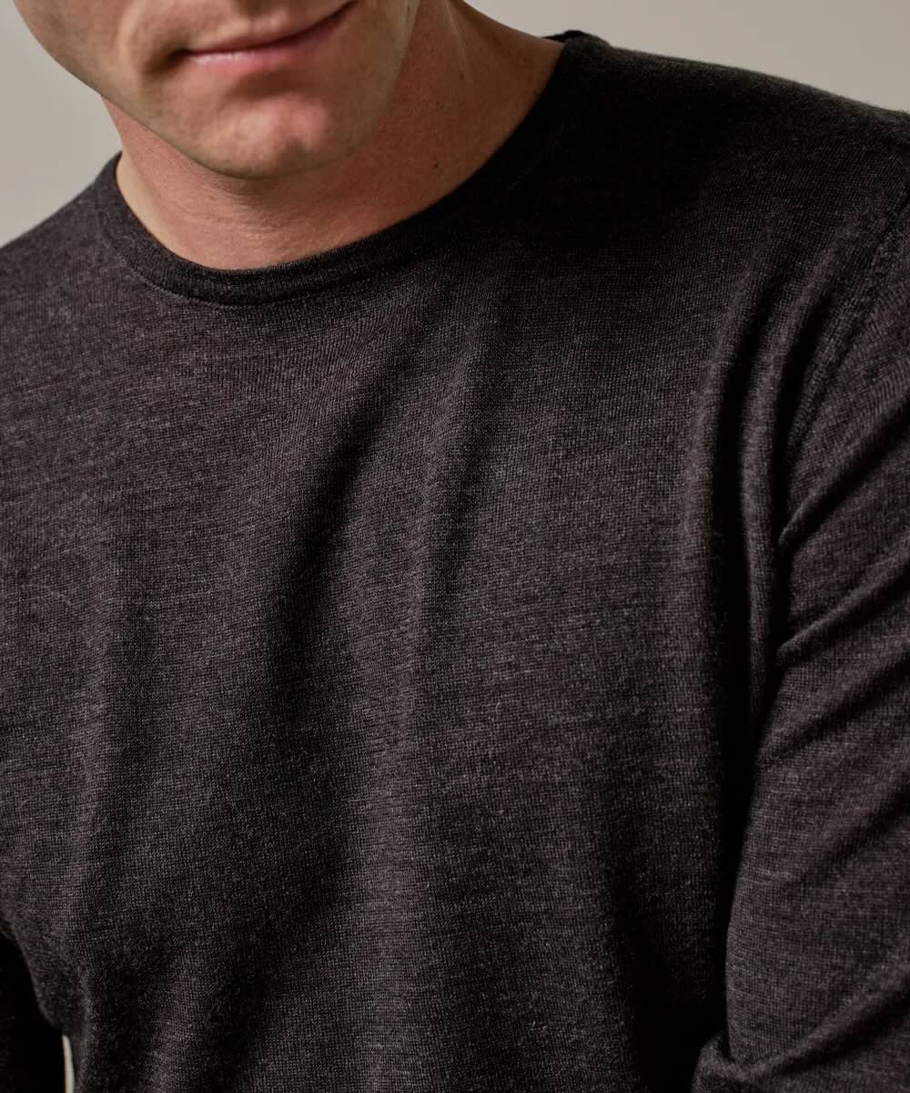 Trui merino crewneck - donkerbruin